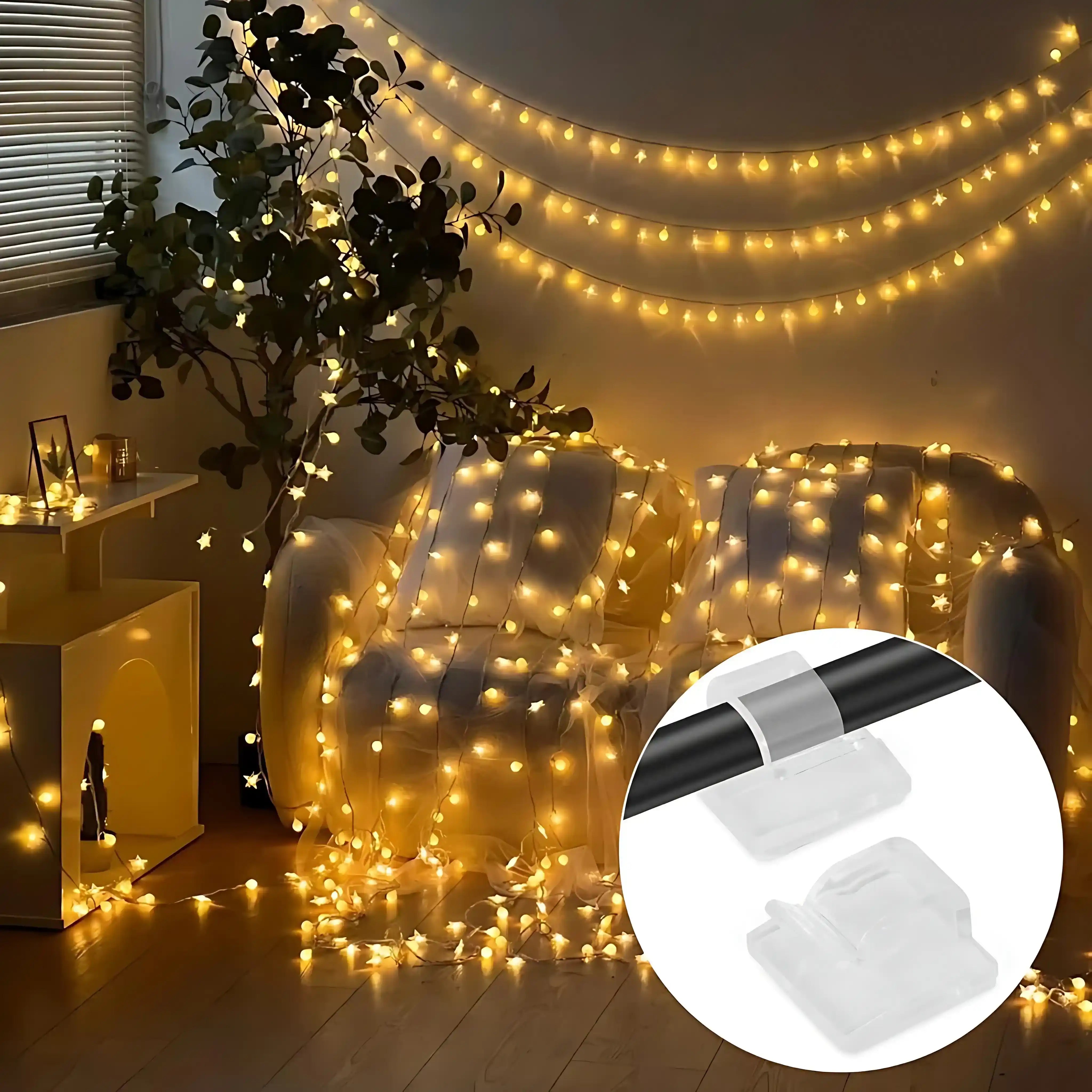 120er Outdoor Kabelhalter Clips Selbstklebend Transparent für Lichterkette und Kabelbefestigung