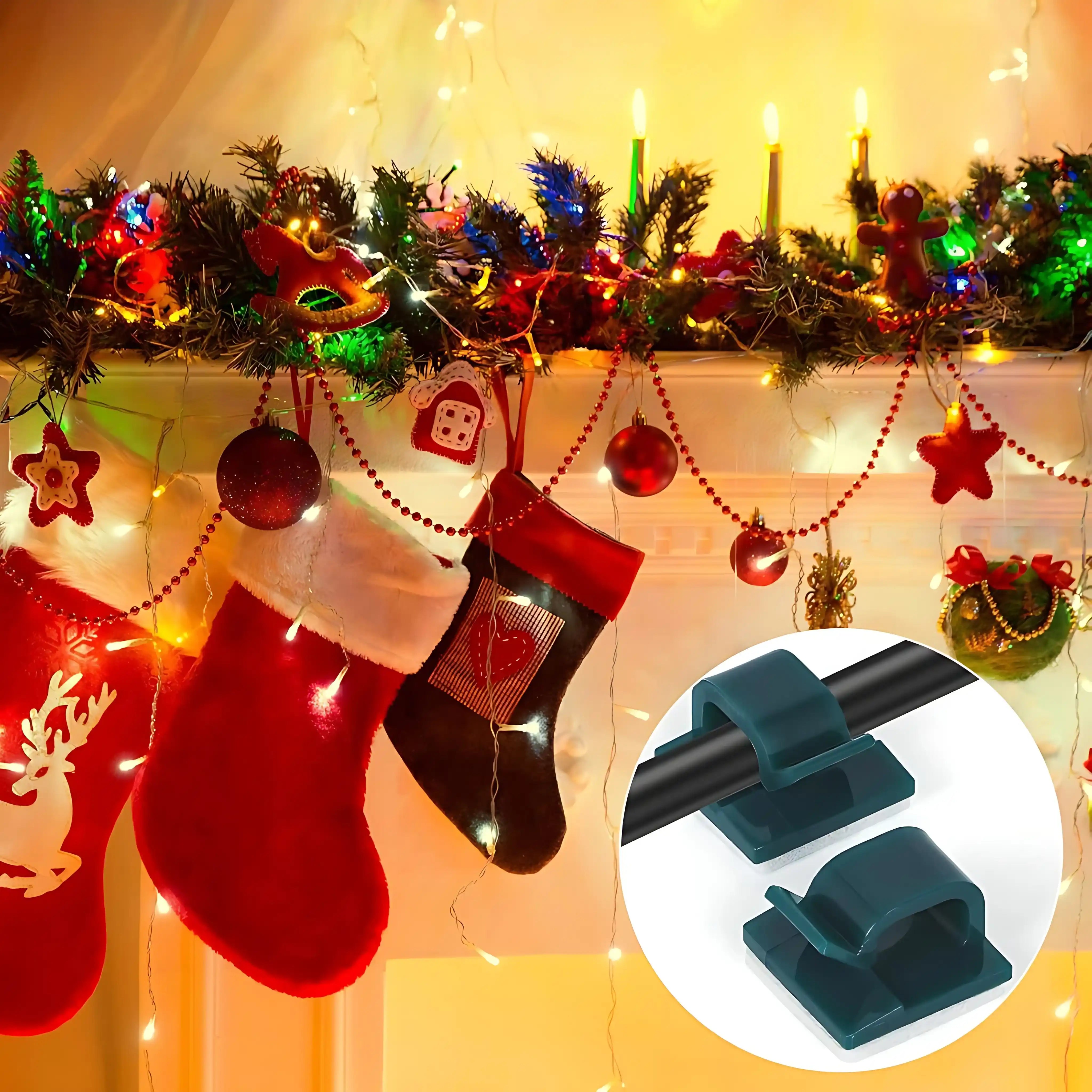 50er Outdoor Kabelhalter Clips Selbstklebend Grün für Lichterkette und Kabelbefestigung