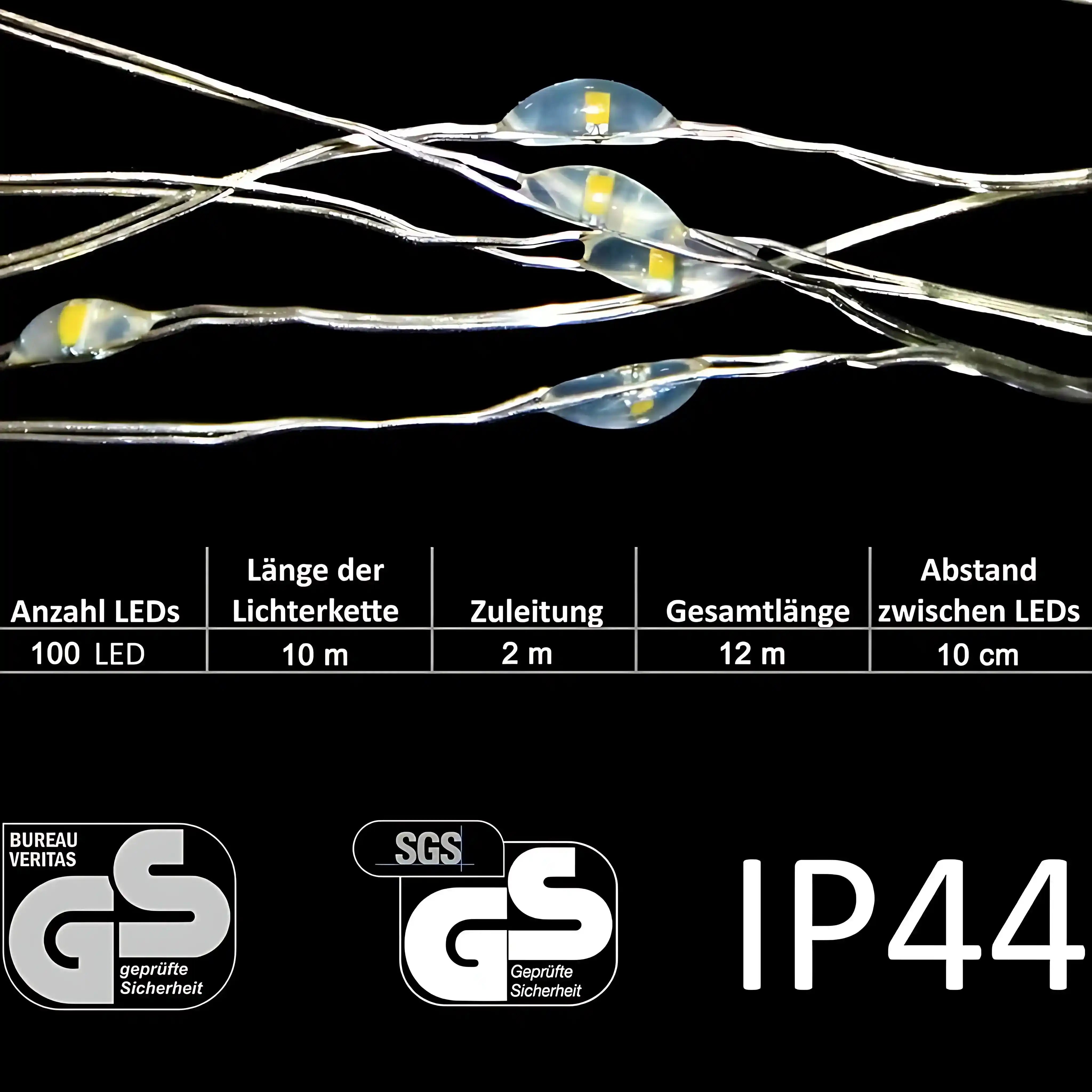 100 LED Solar Kupferdraht Lichterkette 8 Modi Warmweiß Wasserdicht für Garten Terrasse Balkon