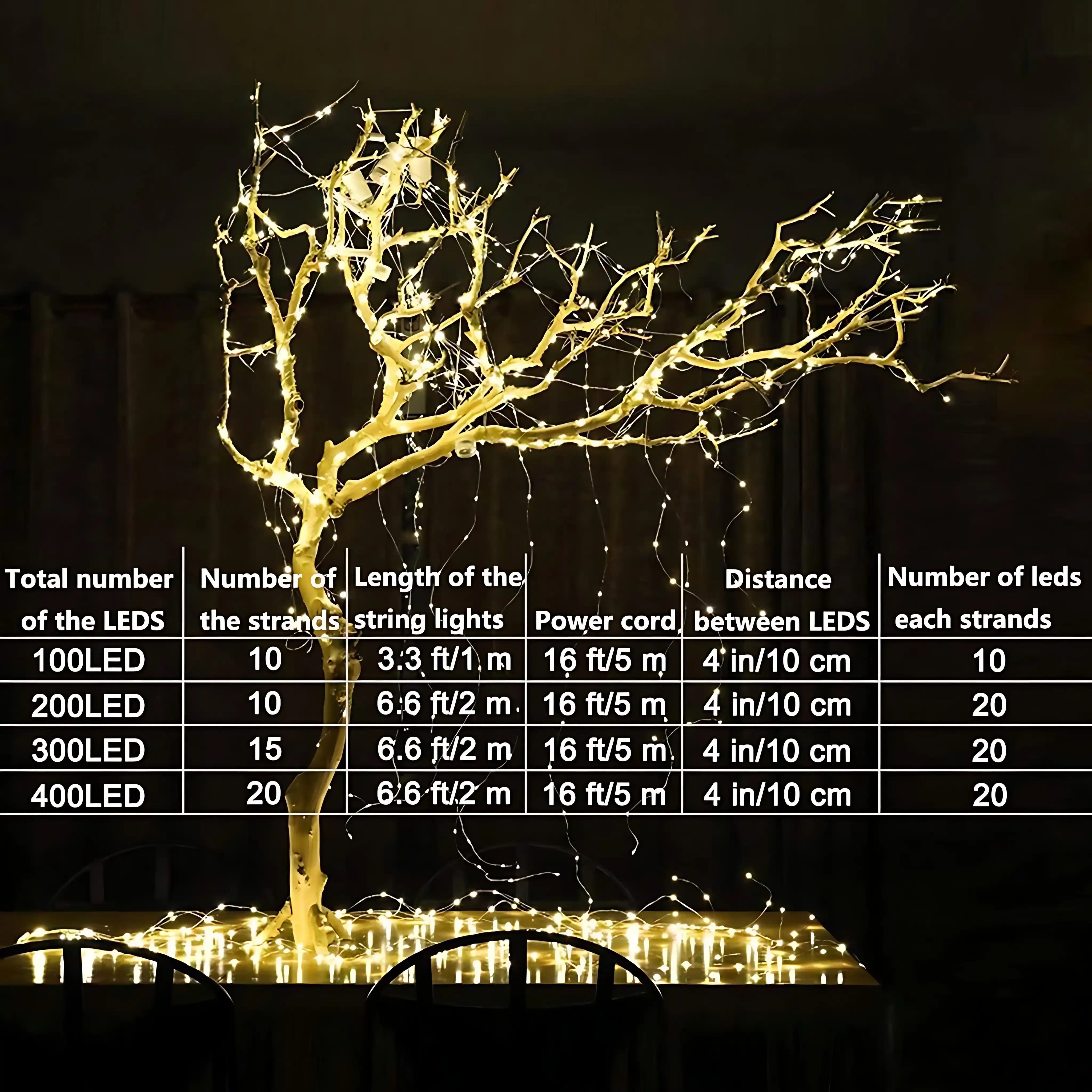 100 LED Warmweiß Wasserfall Lichterkette Strombetrieben Wasserdicht Innen Außen