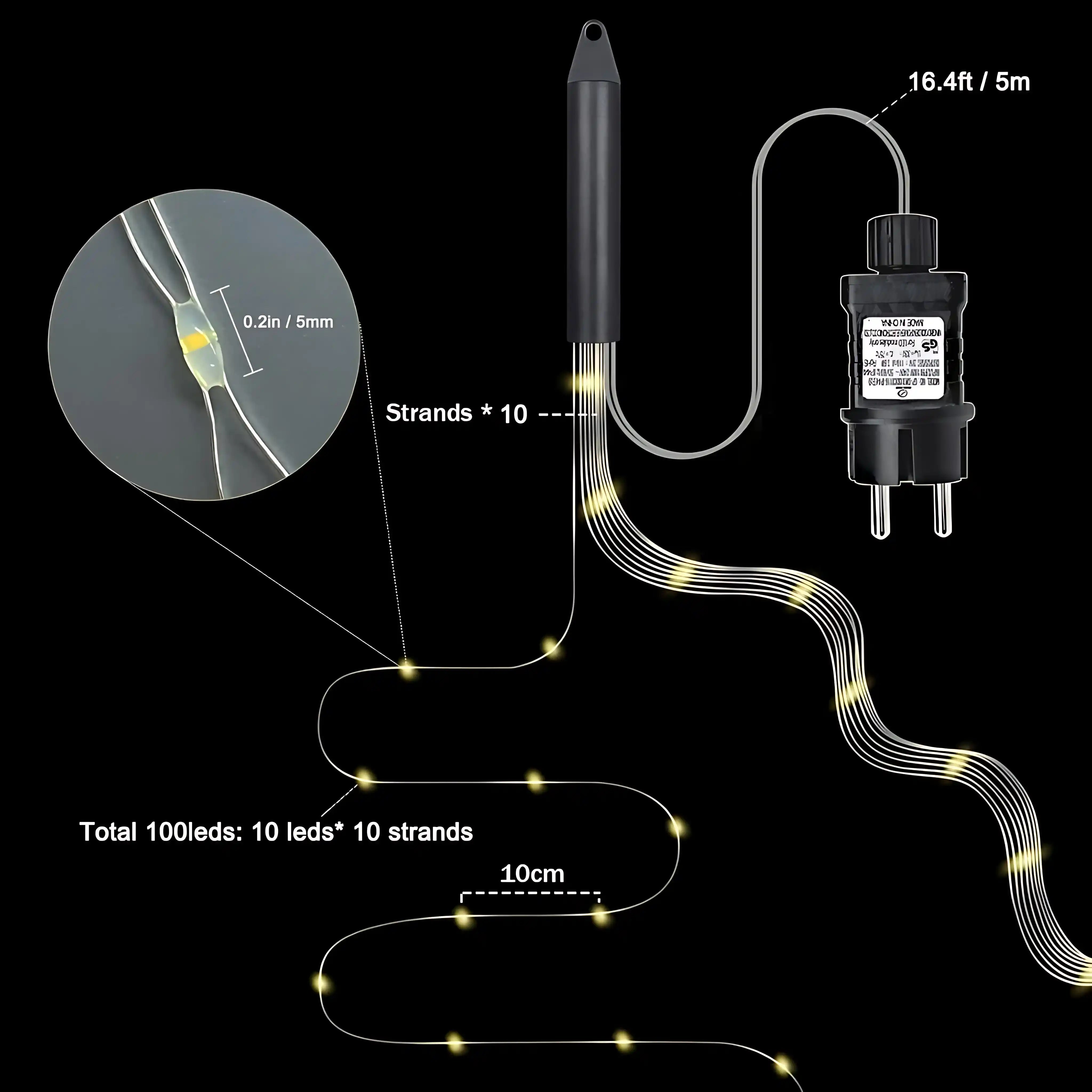 100 LED Warmweiß Wasserfall Lichterkette Strombetrieben Wasserdicht Innen Außen