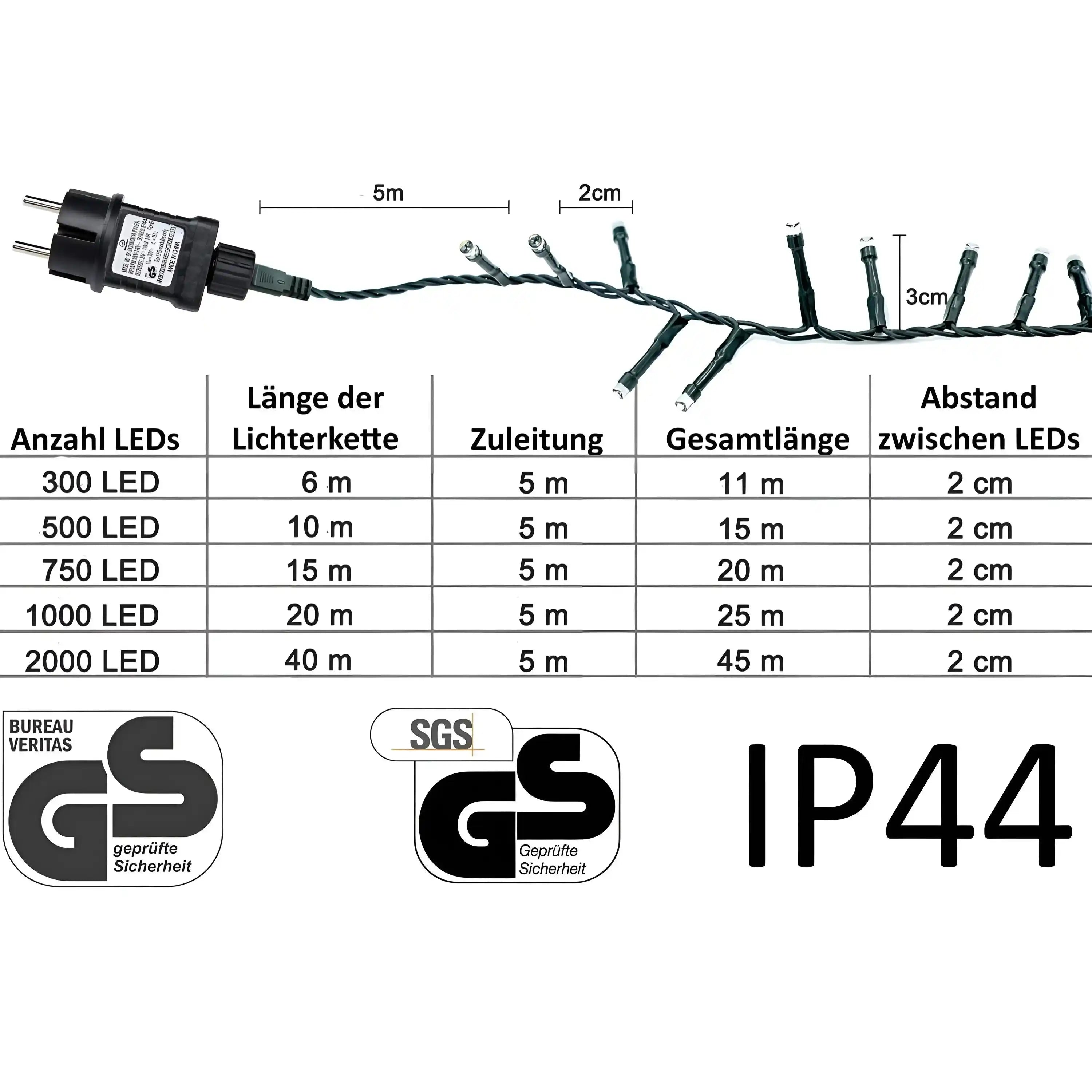 750 LED Cluster Lichterkette Warmweiß Strombetrieben Dauerlicht Weihnachtsdeko