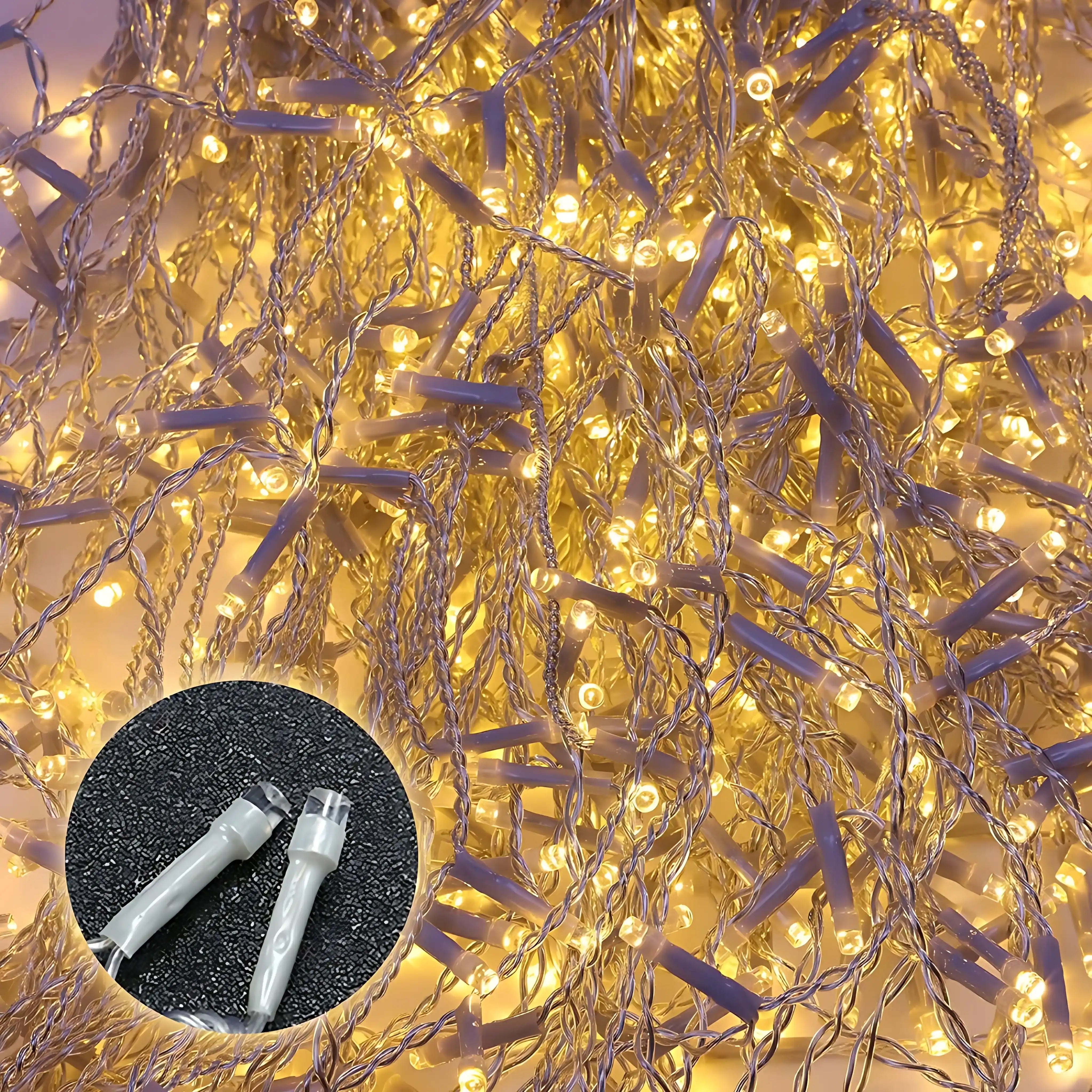 200 LED 5m+10m Eisregen Lichterkette Strombetrieben Warmweiß Weihnachtsdeko