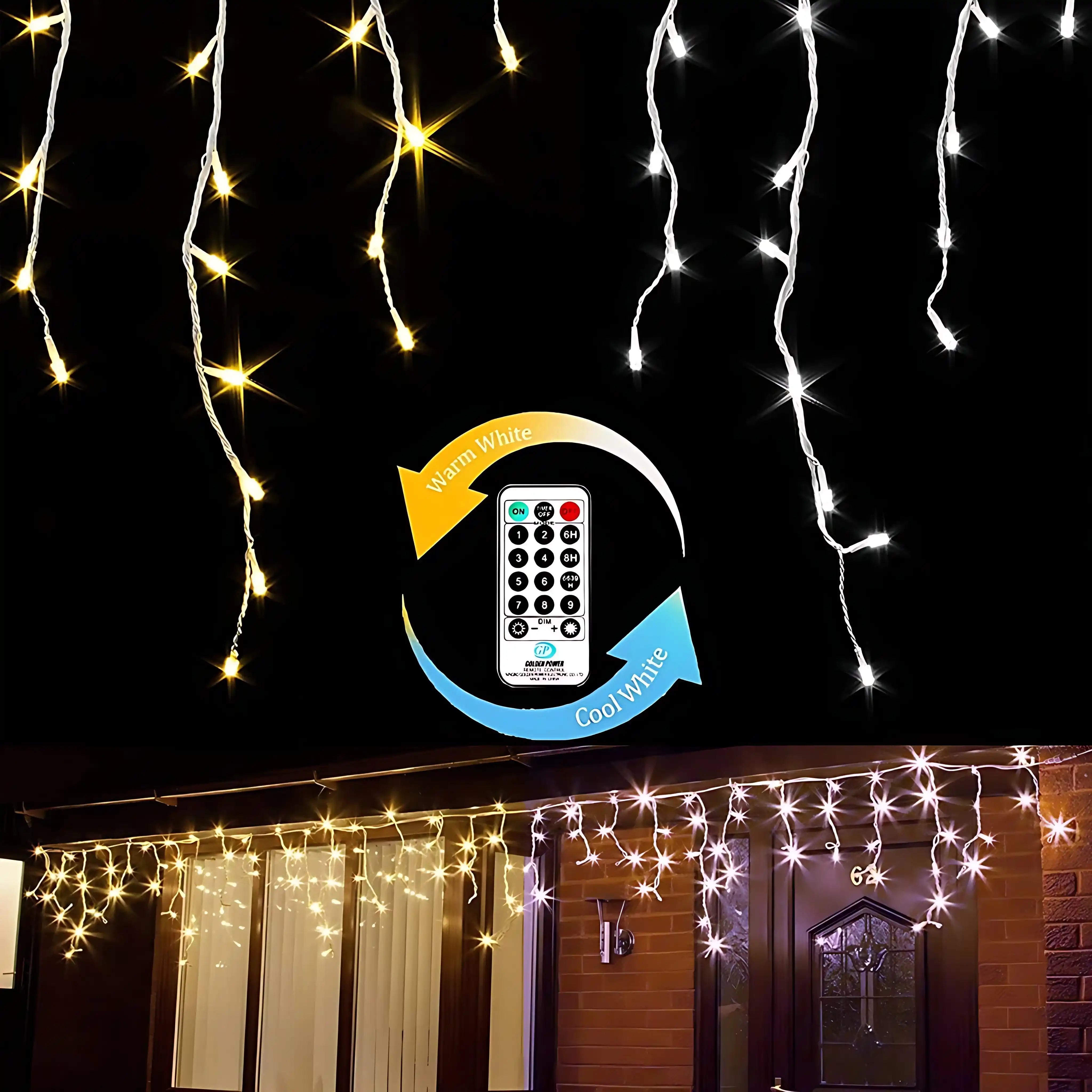 200 LED 5m Eisregen Lichterkette Strombetrieben 9 Modi Dimmbar Warm/Kaltweiß Weihnachtsdeko