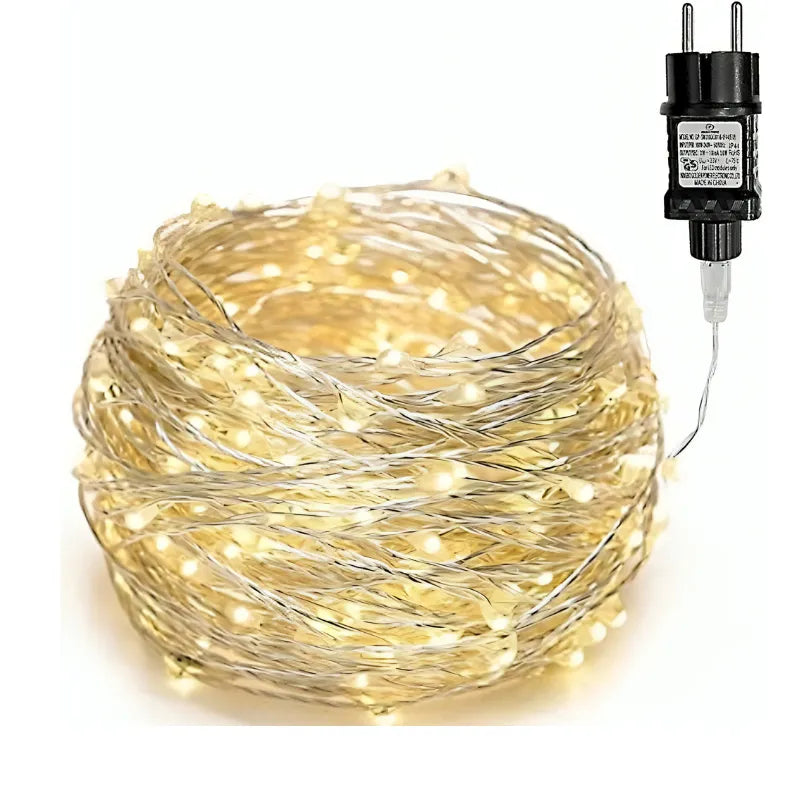 300 LED Warmweiß Mikro Silberdraht Lichterkette Strombetrieben Innen Außen