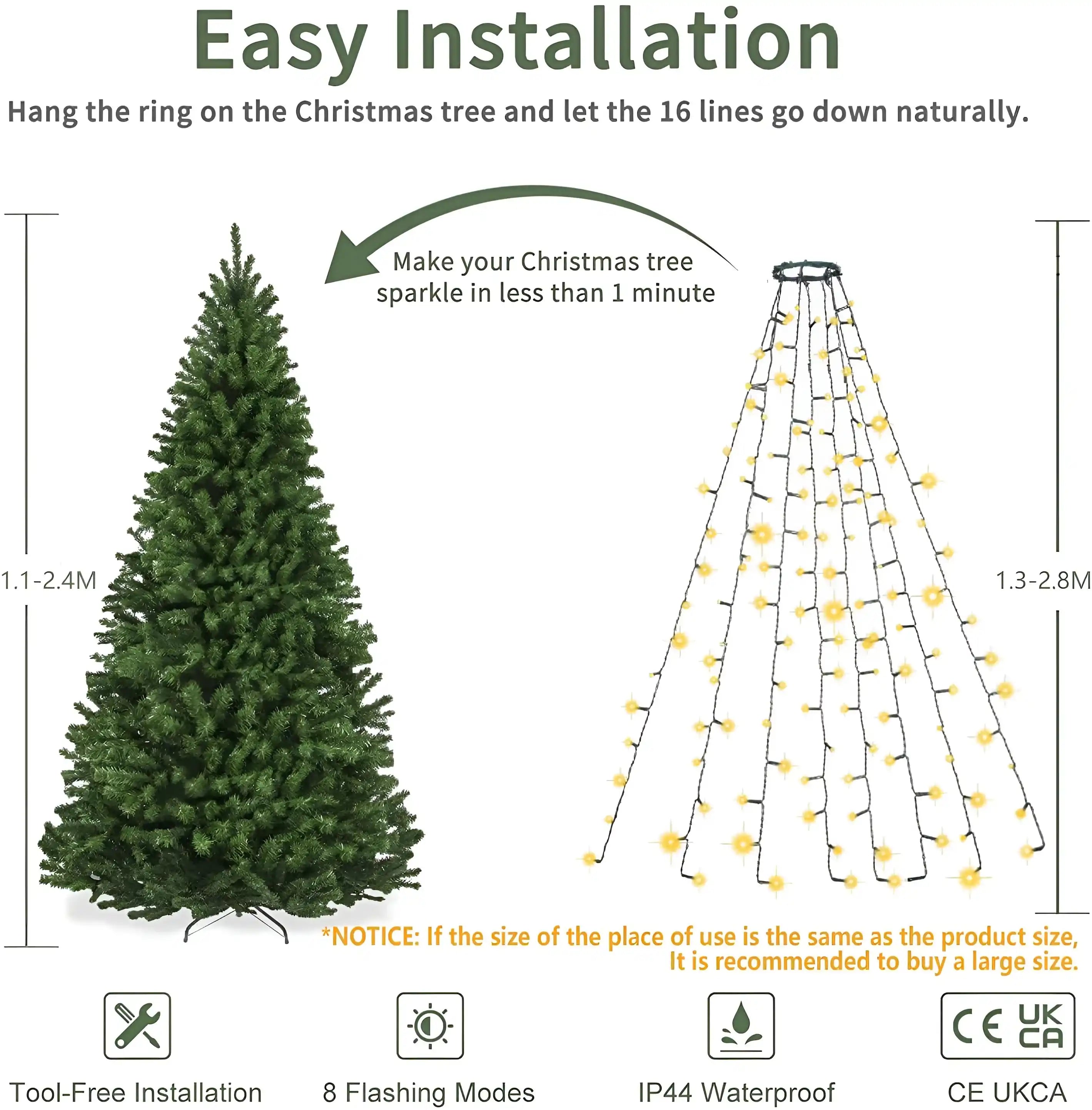 200 LED 8 Stränge Cluster Lichterkette Strombetrieben Warmweiß mit Timer Weihnachtsdeko