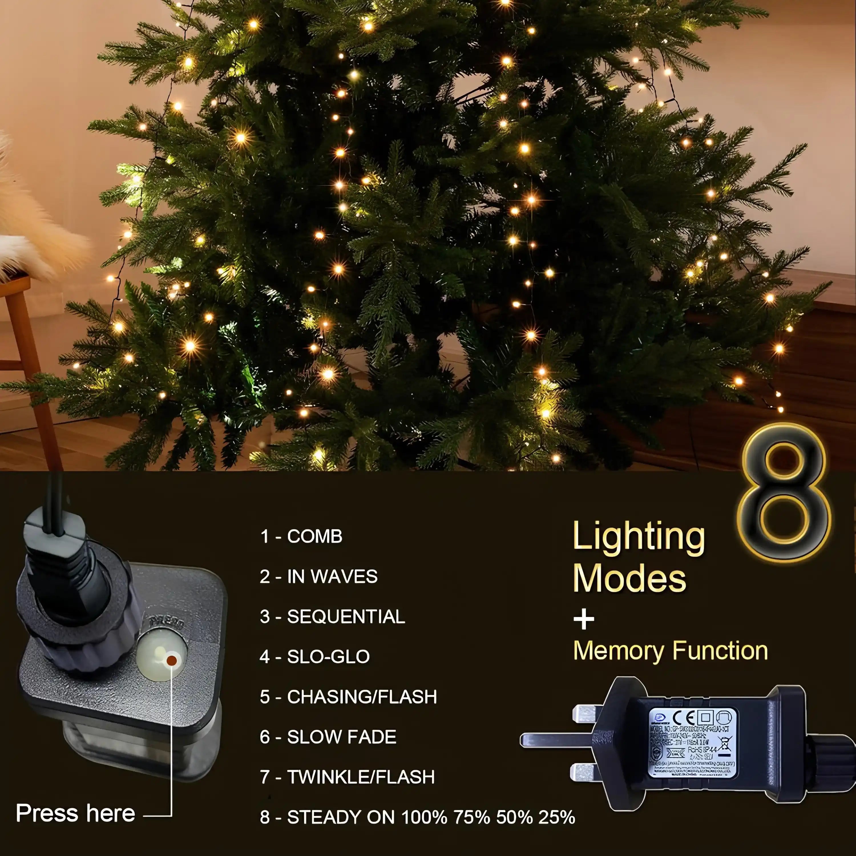 200 LED 8 Stränge Cluster Lichterkette Strombetrieben Warmweiß mit Timer Weihnachtsdeko
