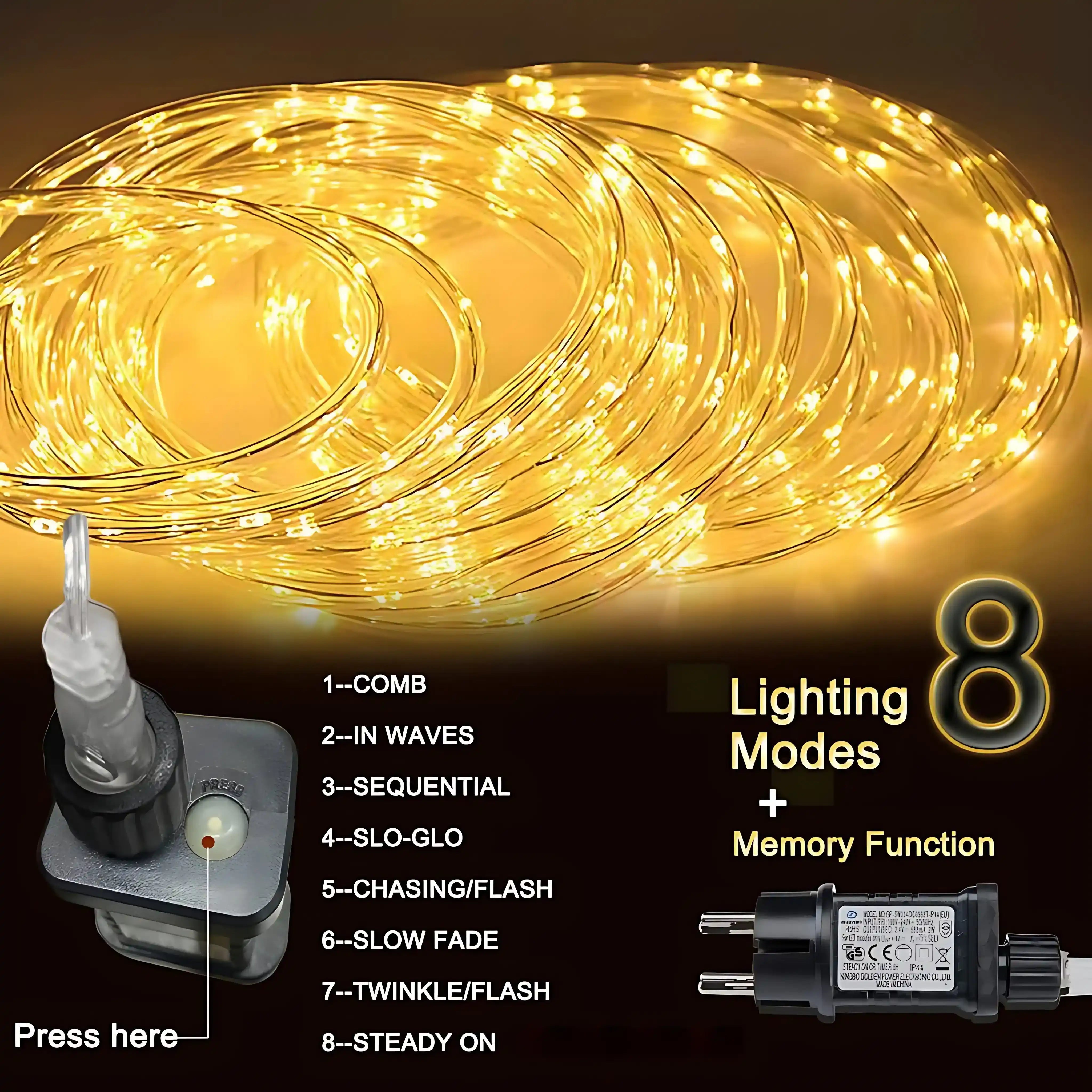200er LED Lichterschlauch Strombetrieb Warmweiß für Innen und Außen