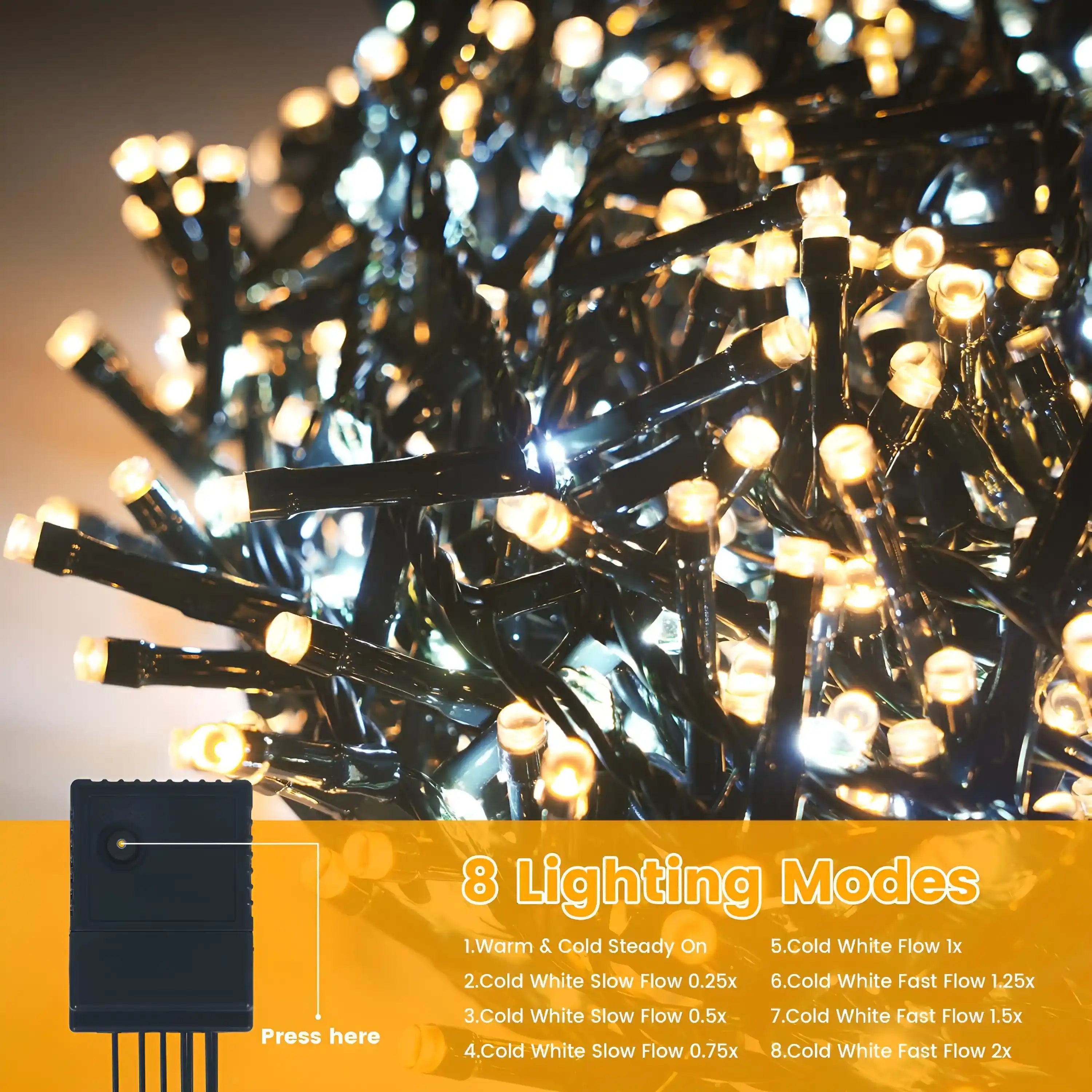 300 LED Cluster Lichterkette Strombetrieben Warmweiß Fließend Weihnachtsdeko