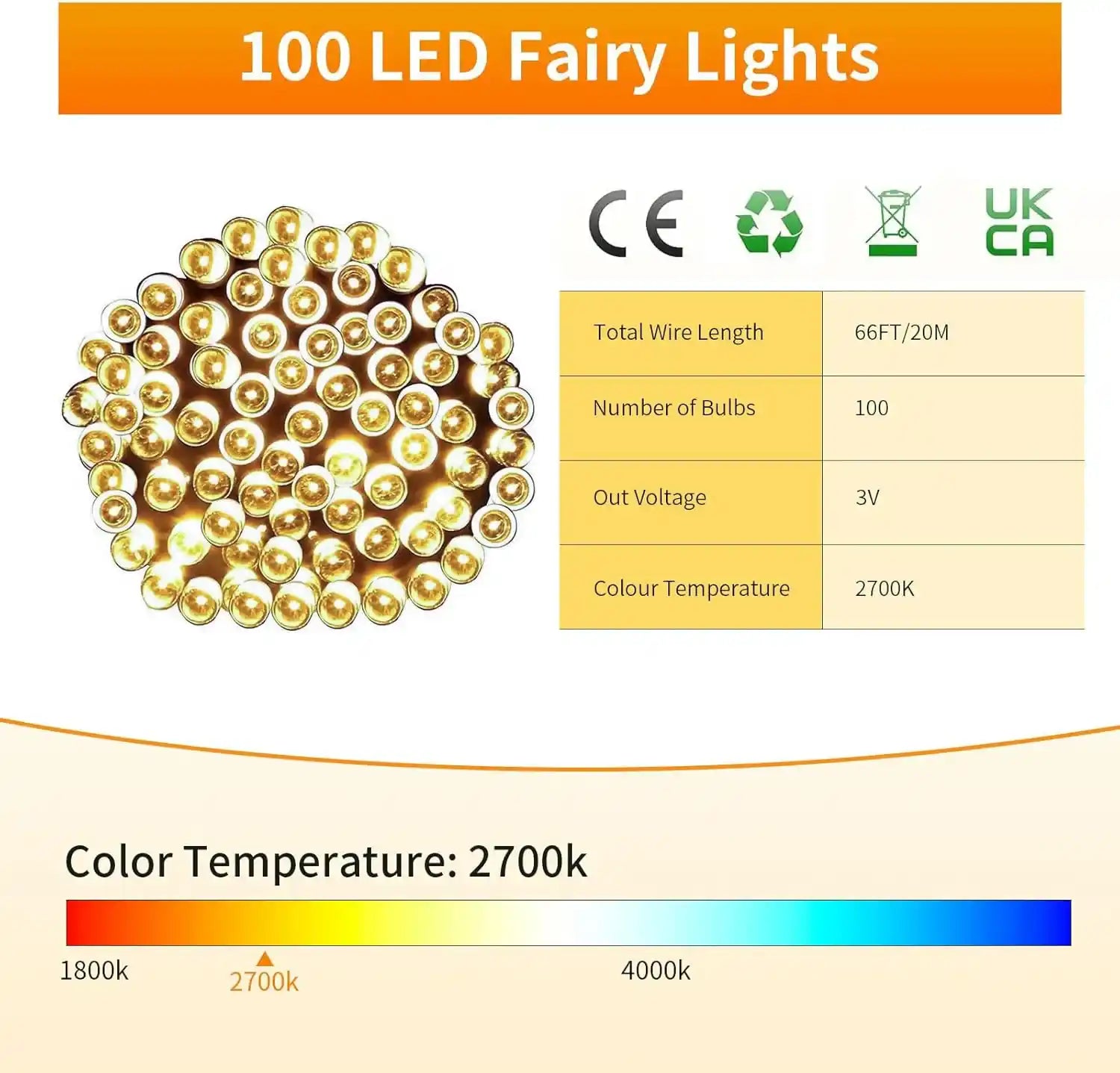 100 LED 8 Modi Warmweiß Lichterkette Dimmbar Strombetrieben Innen Außen