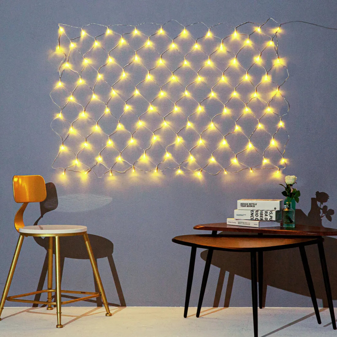 100 LED Lichternetz Lichtervorhang Strombetrieben Warmweiß Innen Außen Weihnachtsdeko