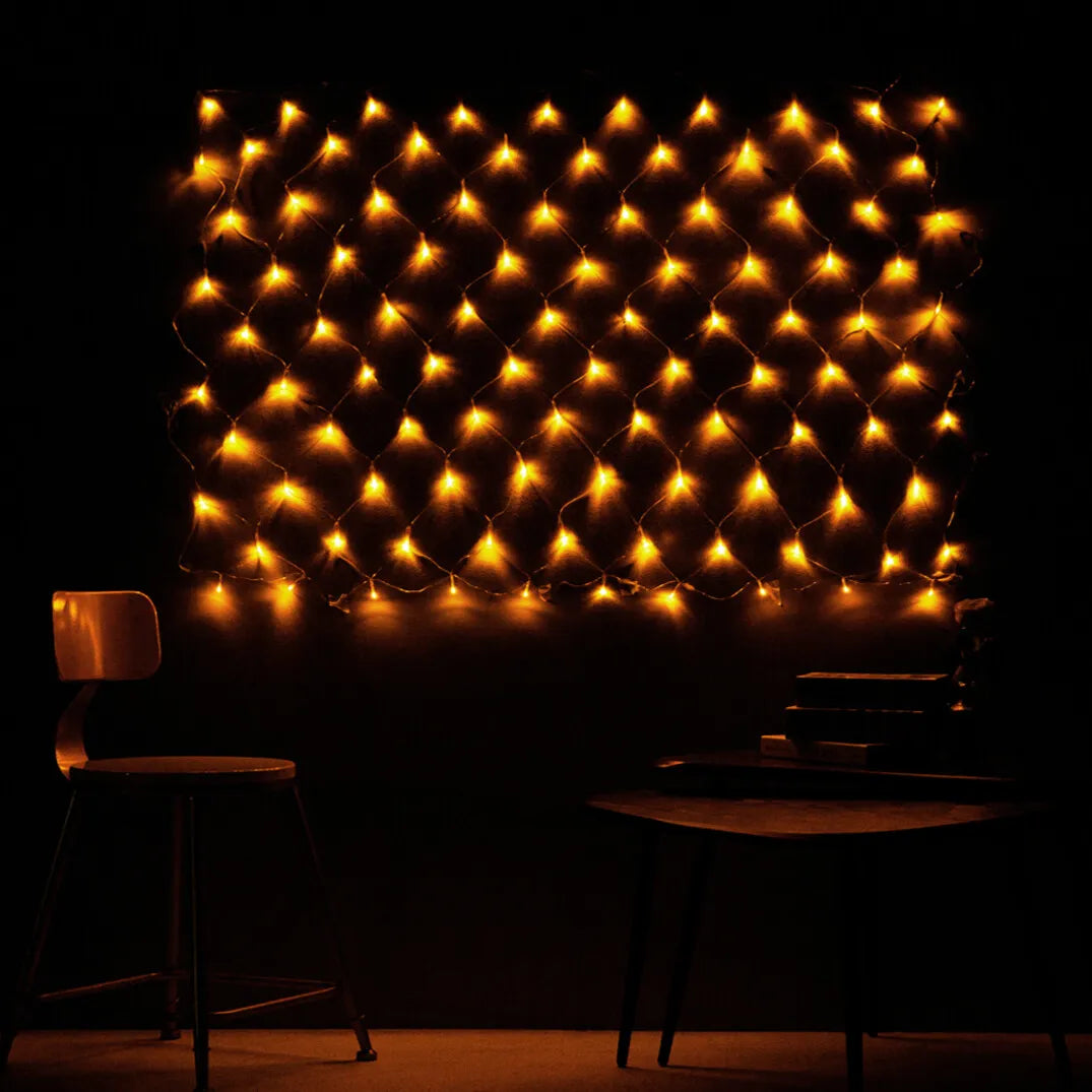 100 LED Lichternetz Lichtervorhang Strombetrieben Warmweiß Innen Außen Weihnachtsdeko