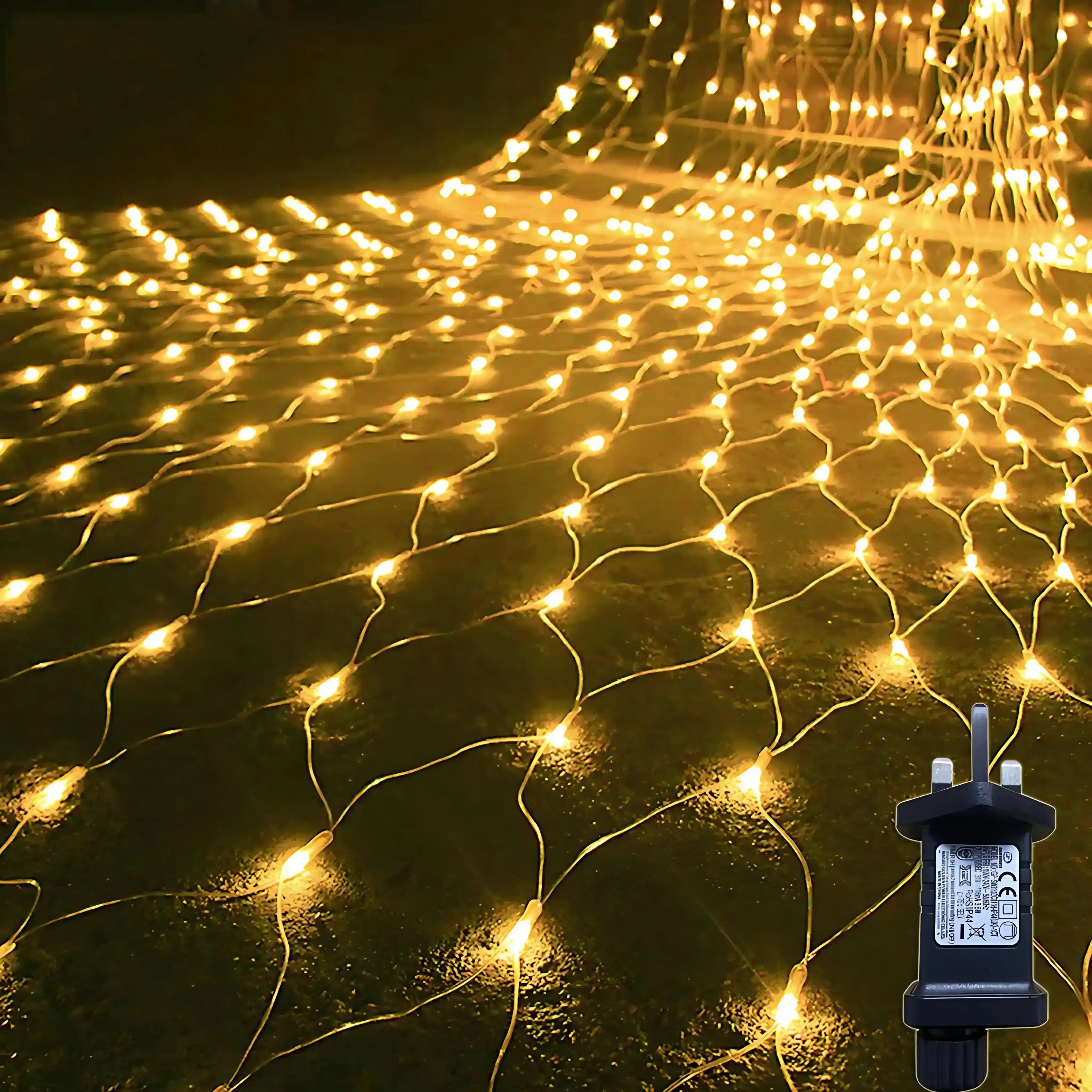 100 LED Lichternetz Lichtervorhang Strombetrieben Warmweiß Innen Außen Weihnachtsdeko