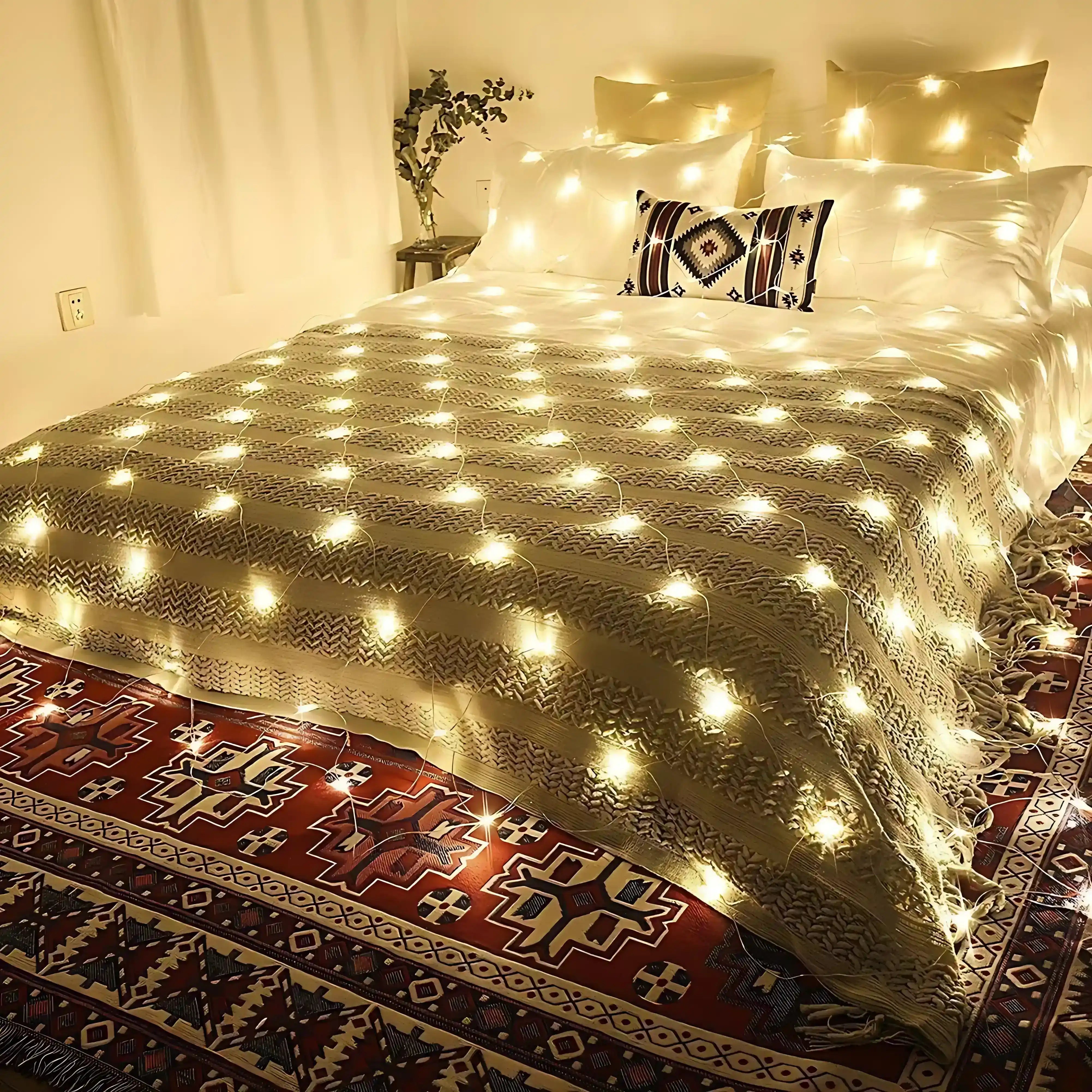 100 LED Lichternetz Lichtervorhang Strombetrieben Warmweiß Innen Außen Weihnachtsdeko