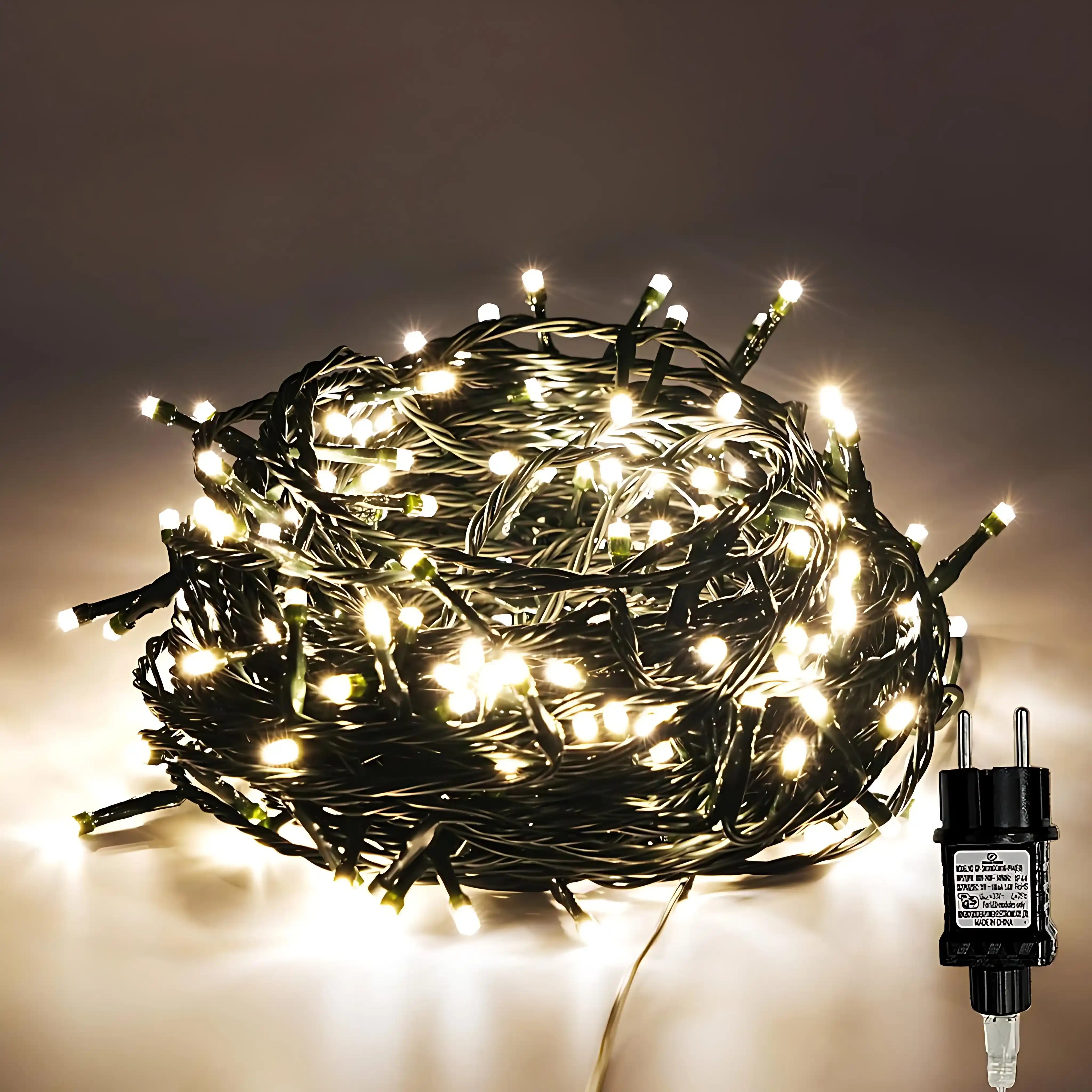 200 LED Warmweiß Lichterkette Grünes Kabel Strombetrieben Innen Außen