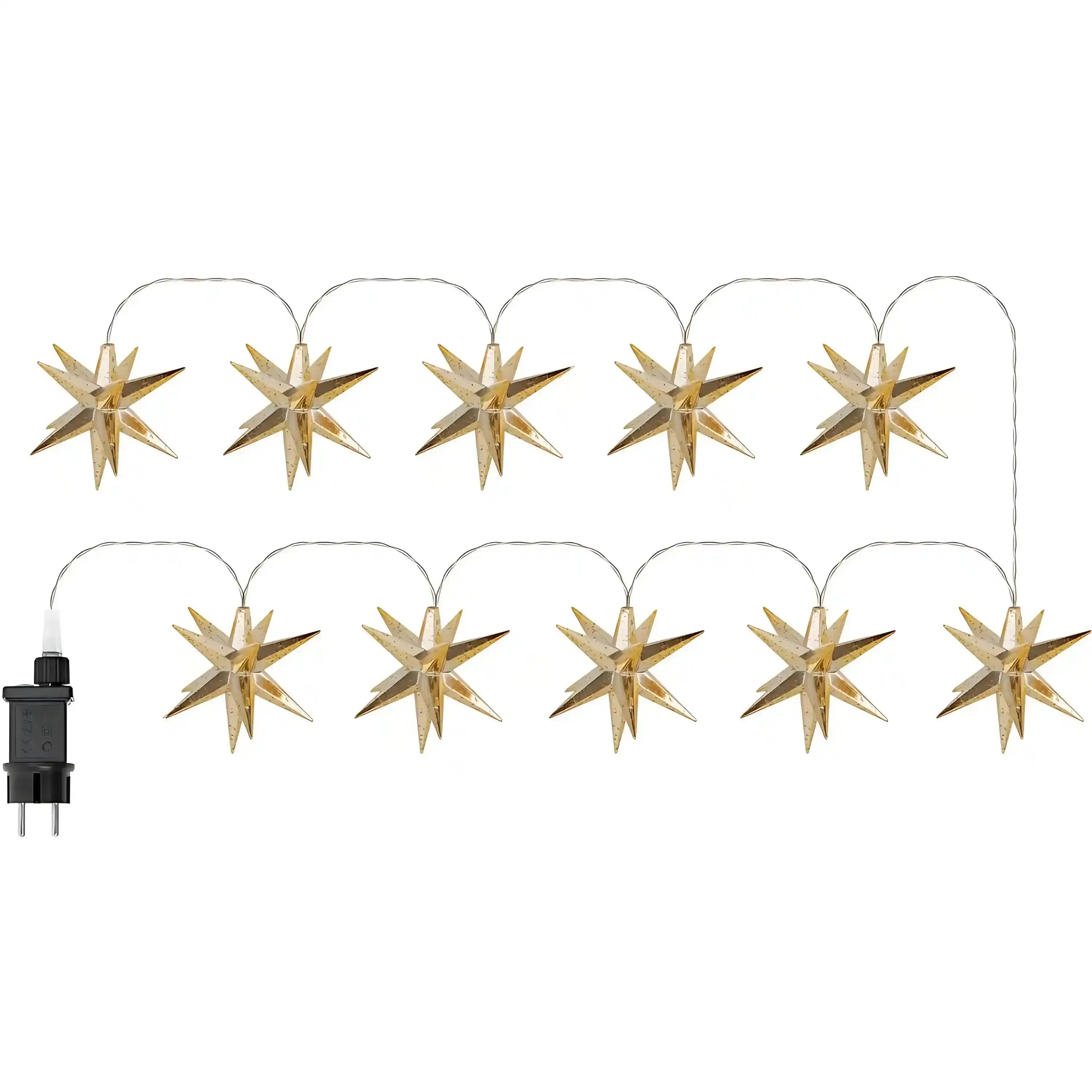 12cm 10er LED Weihnachtsstern Lichterkette Strombetrieb Gold für Innen und Außen