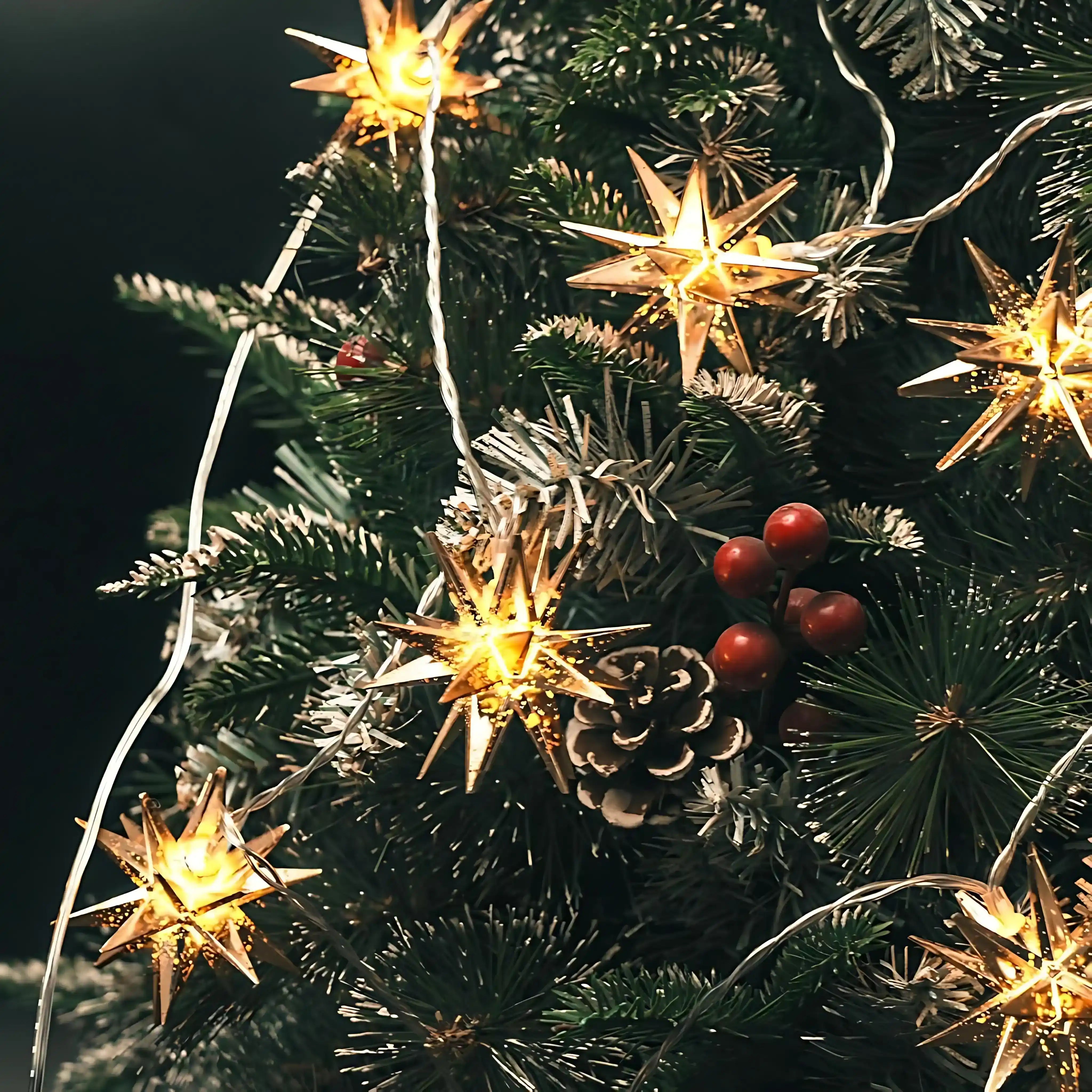 12cm 10er LED Weihnachtsstern Lichterkette Strombetrieb Gold für Innen und Außen