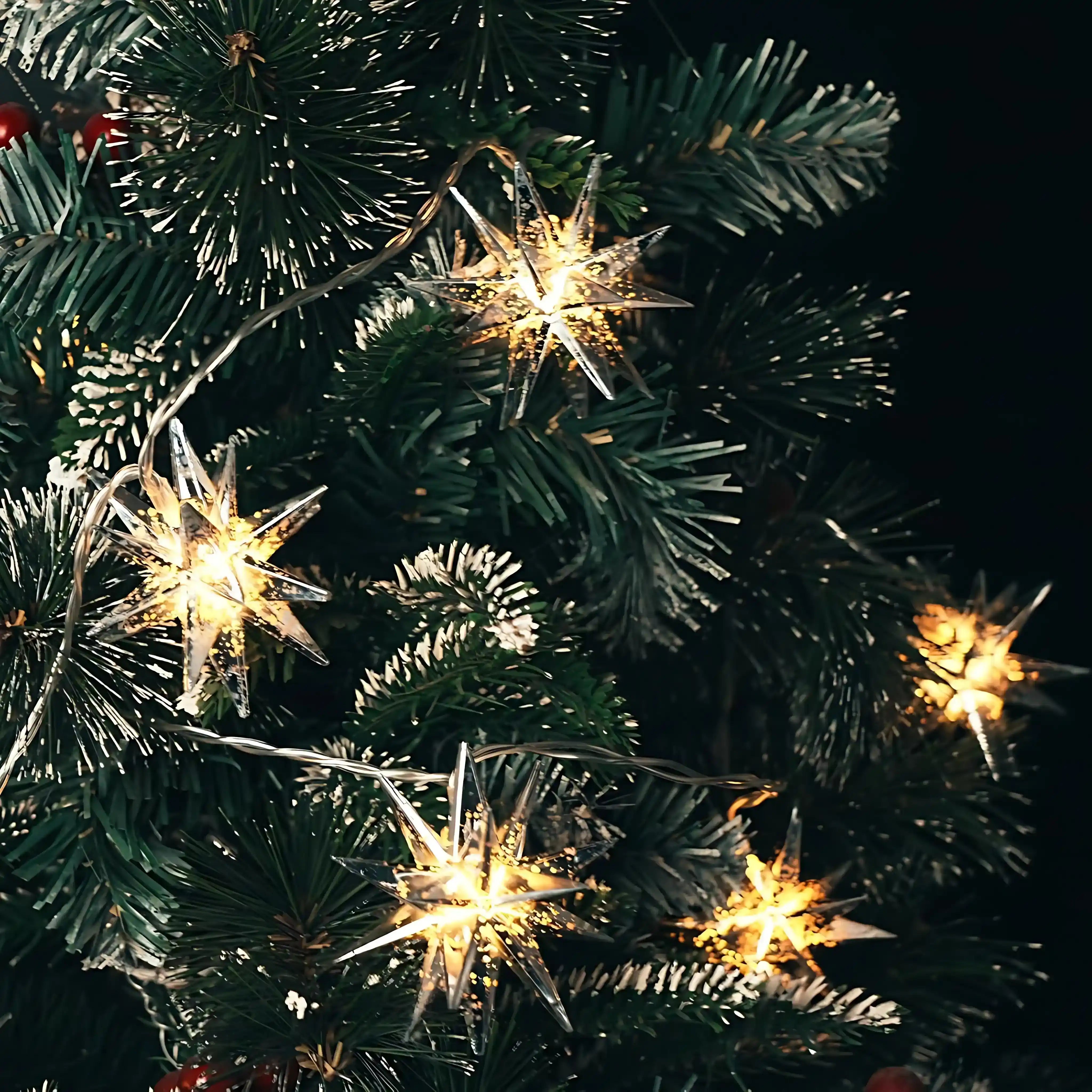 12cm 10er LED Weihnachtsstern Lichterkette Strombetrieb Gold für Innen und Außen