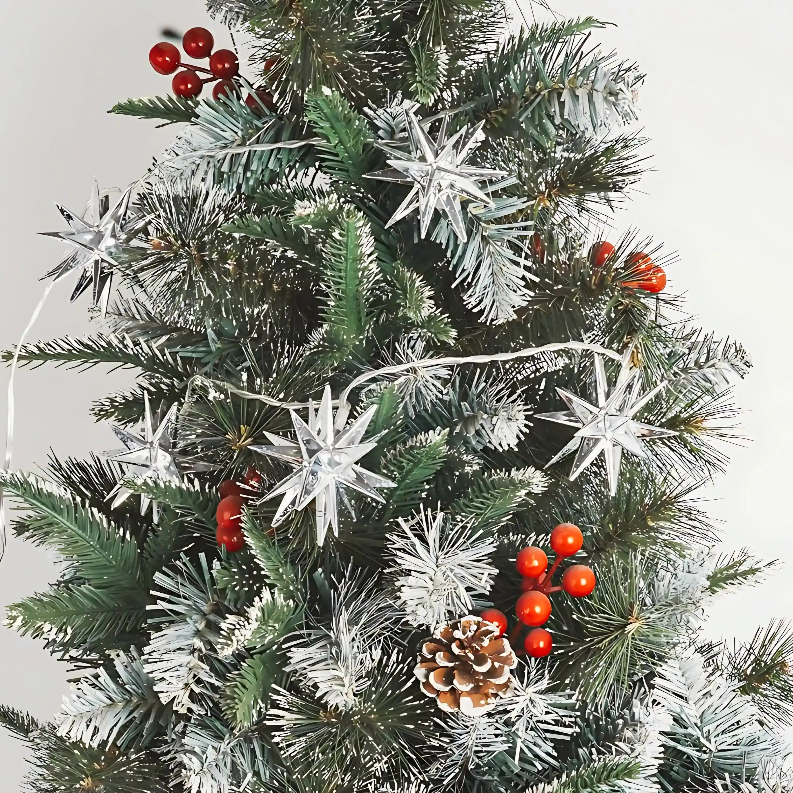 6.5cm 10er LED Weihnachtsstern Lichterkette Strombetrieb Silber für Innen und Außen