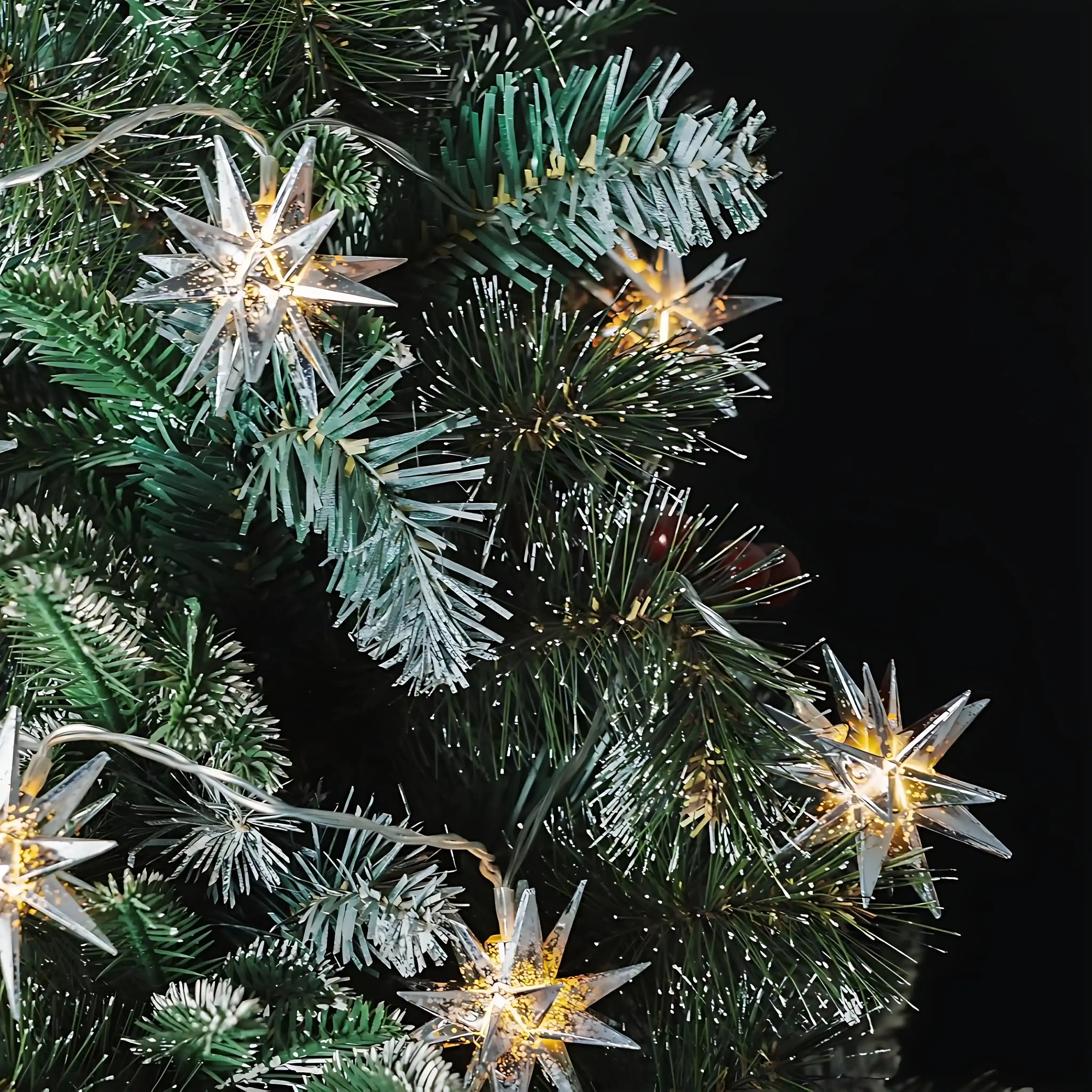 6.5cm 10er LED Weihnachtsstern Lichterkette Strombetrieb Silber für Innen und Außen