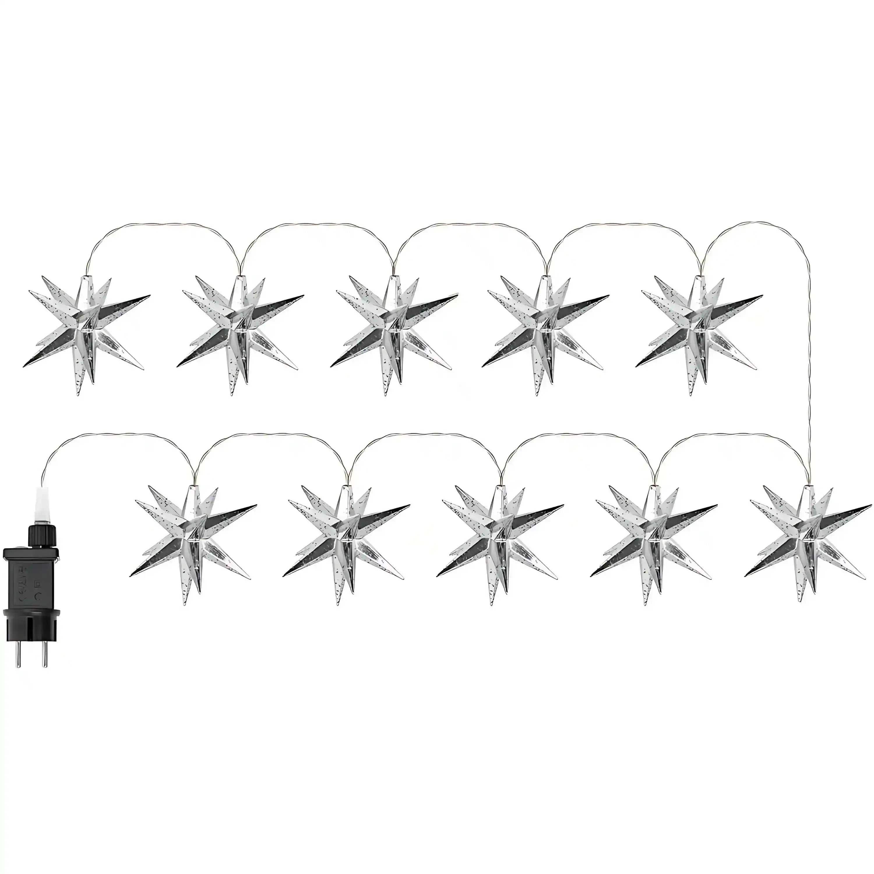 6.5cm 10er LED Weihnachtsstern Lichterkette Strombetrieb Silber für Innen und Außen