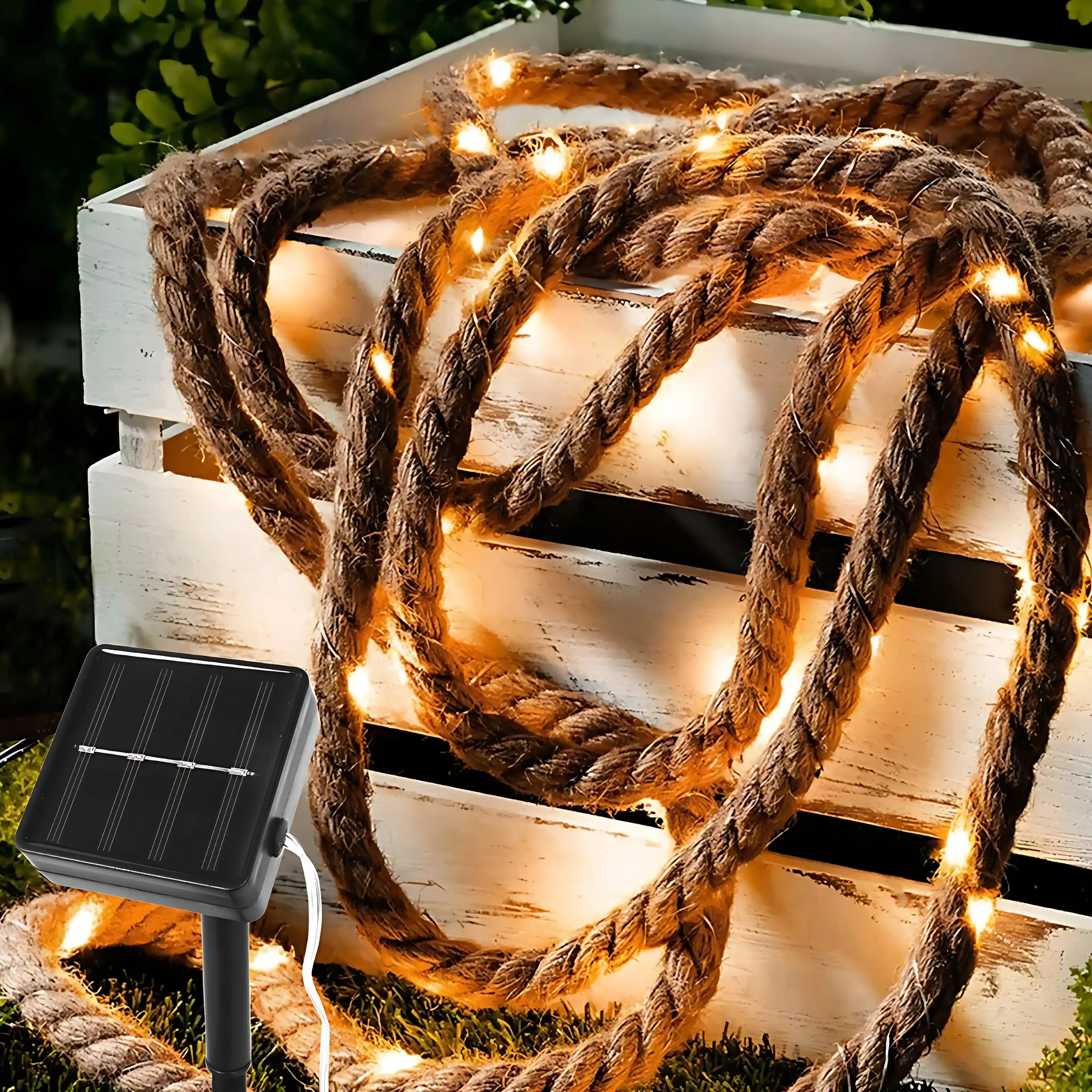 40 LED 3m Solar Lichterkette Juteseil Warmweiß Wasserdicht
