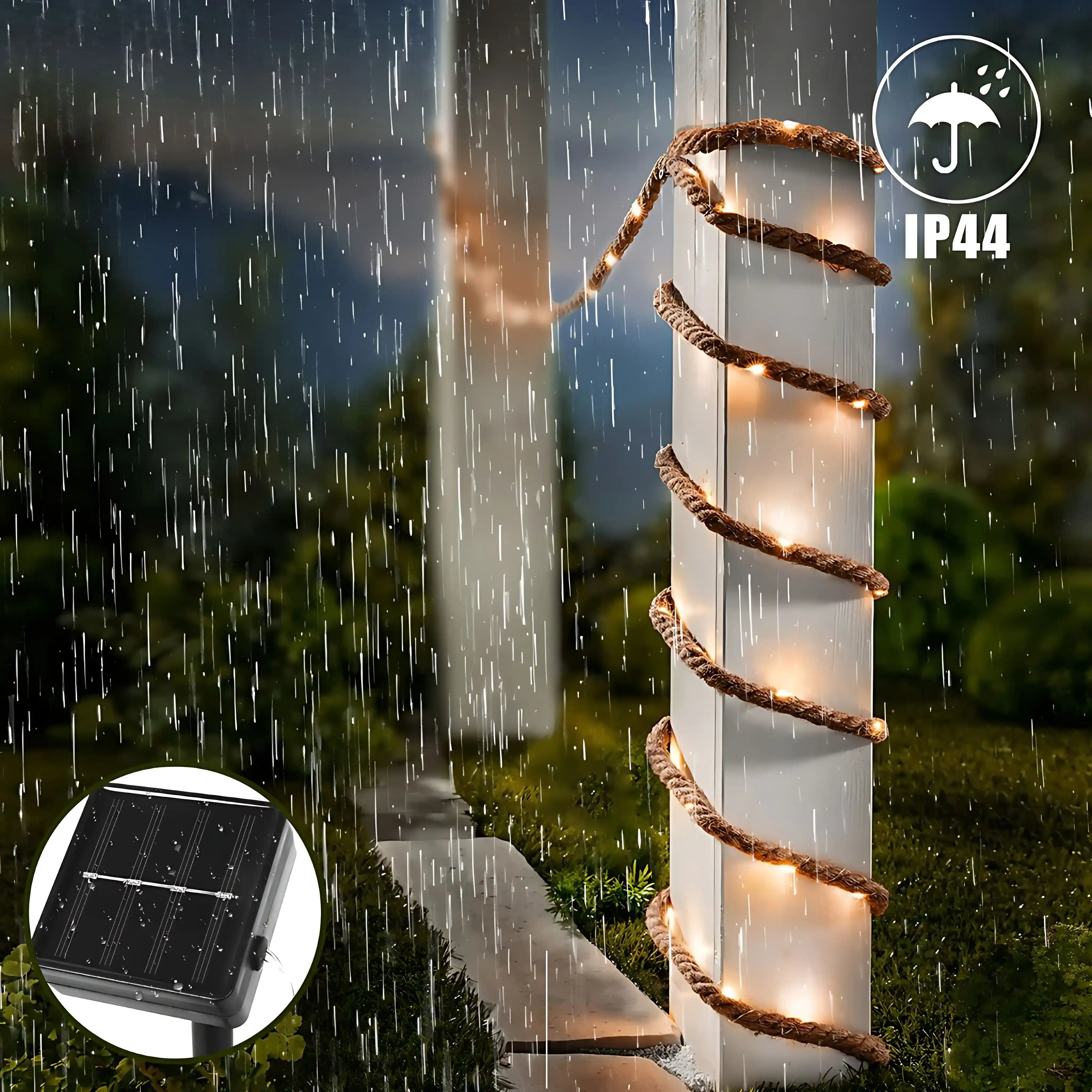 40 LED 3m Solar Lichterkette Juteseil Warmweiß Wasserdicht