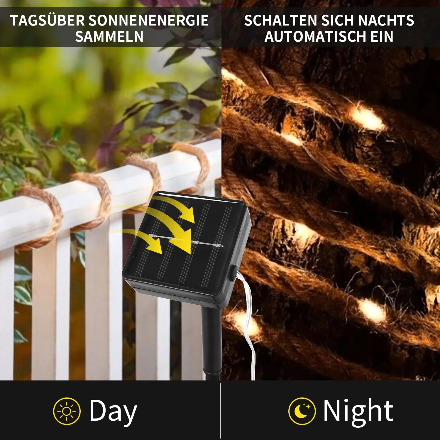 40 LED 3m Solar Lichterkette Juteseil Warmweiß Wasserdicht