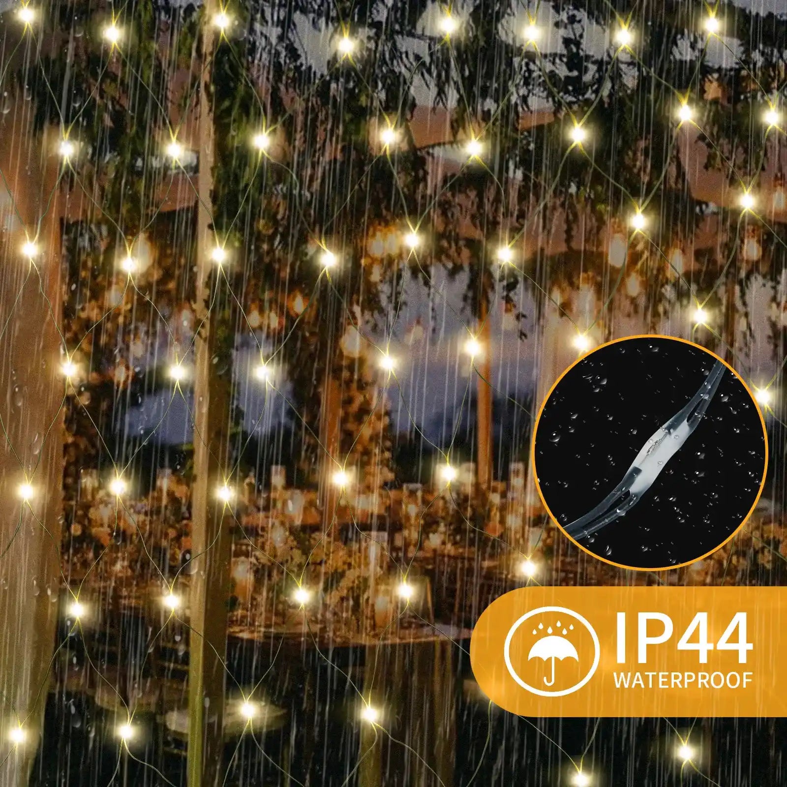 96 LED 1.5x1.5m Lichternetz Lichtervorhang Strombetrieben Warmweiß 8 Modi Innen Außen Weihnachtsdeko