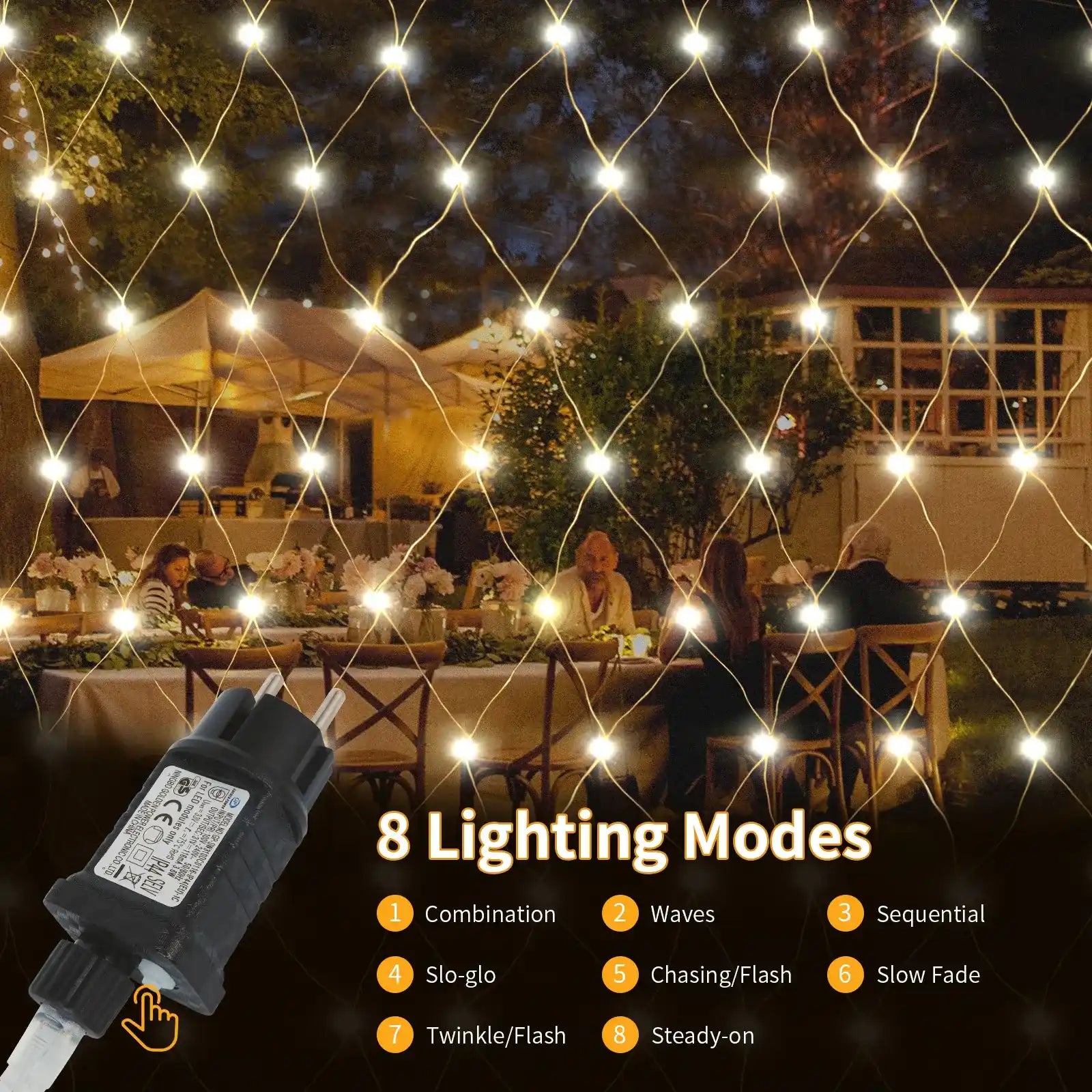 96 LED 1.5x1.5m Lichternetz Lichtervorhang Strombetrieben Warmweiß 8 Modi Innen Außen Weihnachtsdeko