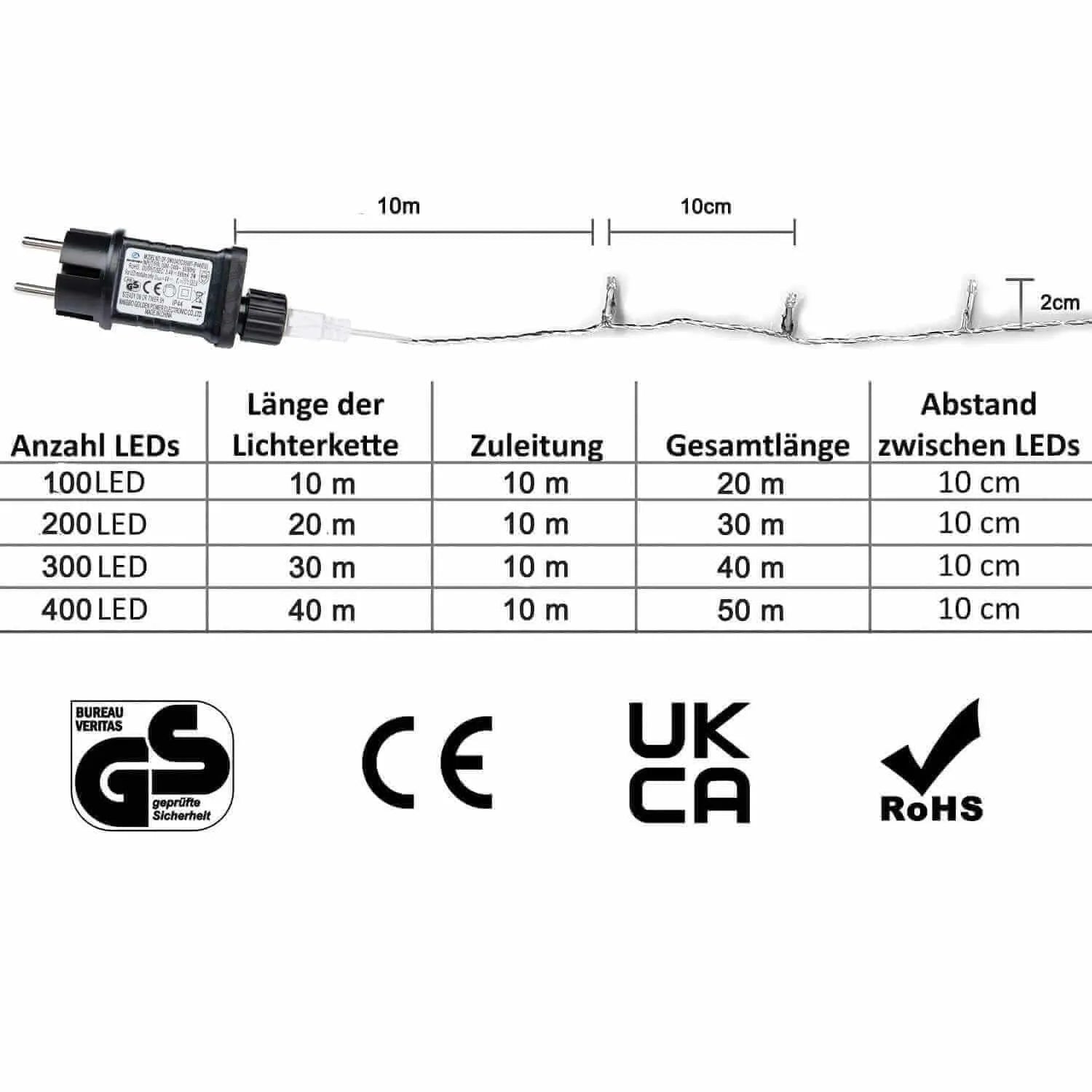300 LED Kaltes Weiß Strombetrieben Außen Innen mit Stecker