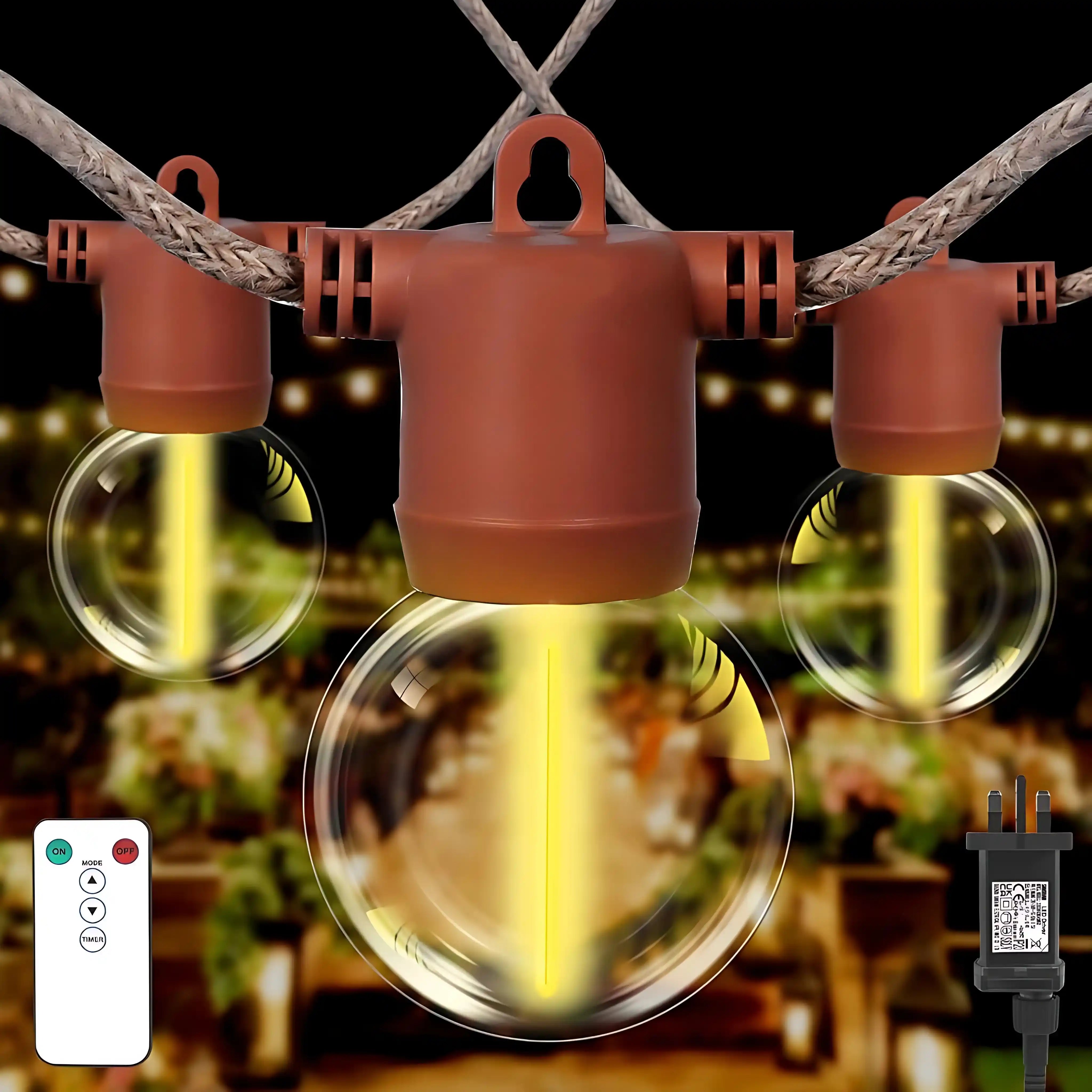 16 LED G40 Lichterkette 3 Modi Außen 6.5m Warmweiß Timer Fernbedienung IP65 Wasserdicht