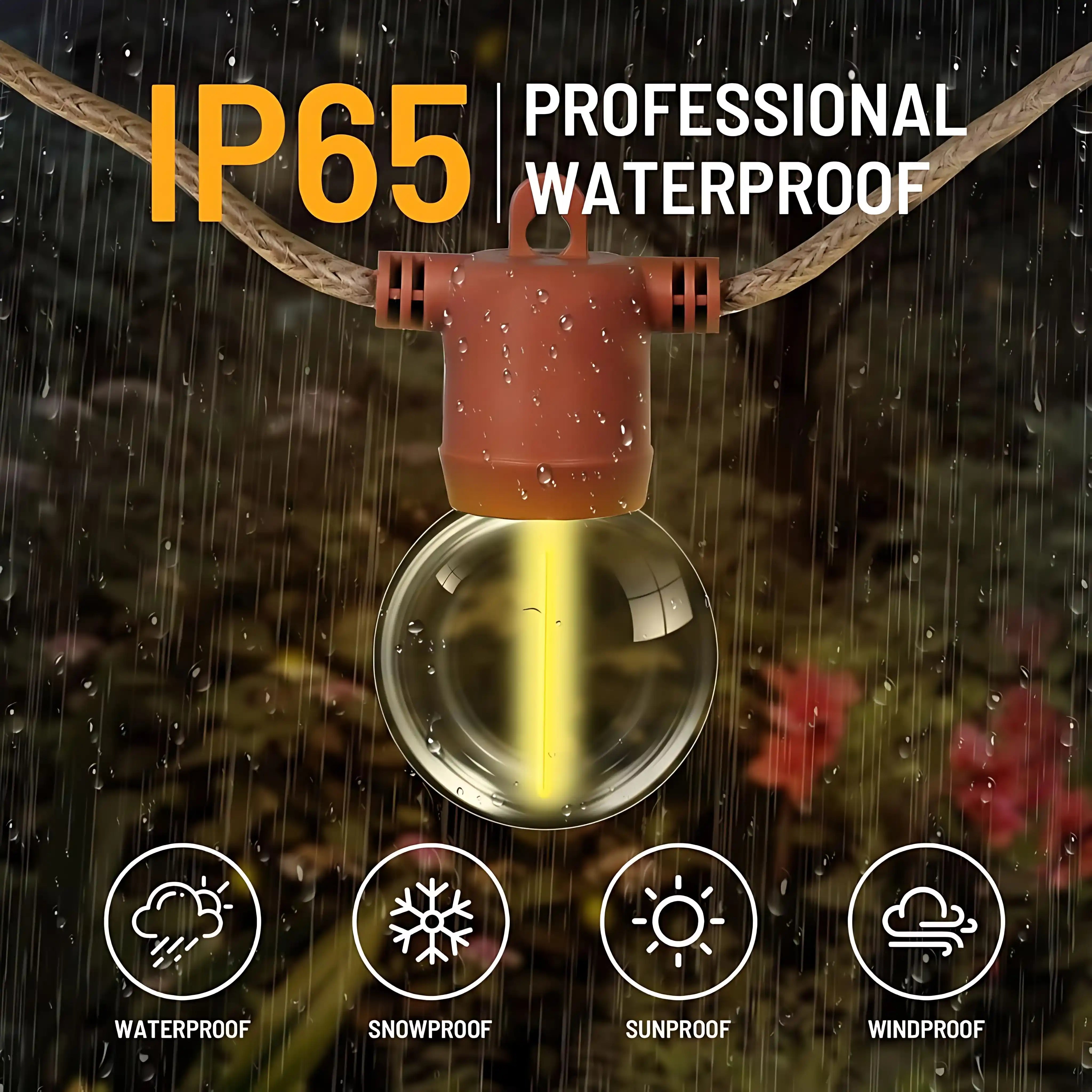 16 LED G40 Lichterkette 3 Modi Außen 6.5m Warmweiß Timer Fernbedienung IP65 Wasserdicht