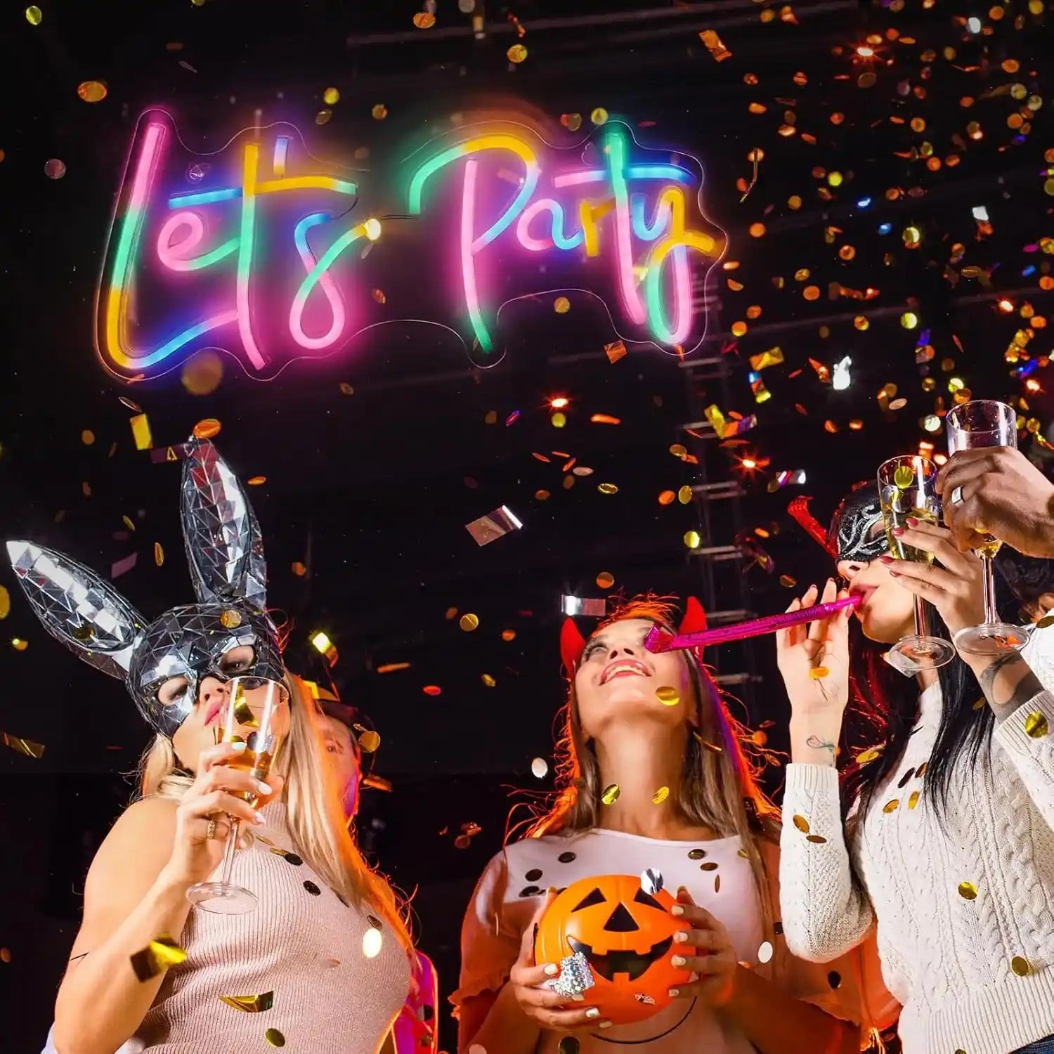 Let's Party Neon Schild LED Neonlicht USB-betrieben Bunt Deko für Bar Hochzeit Geburtstag