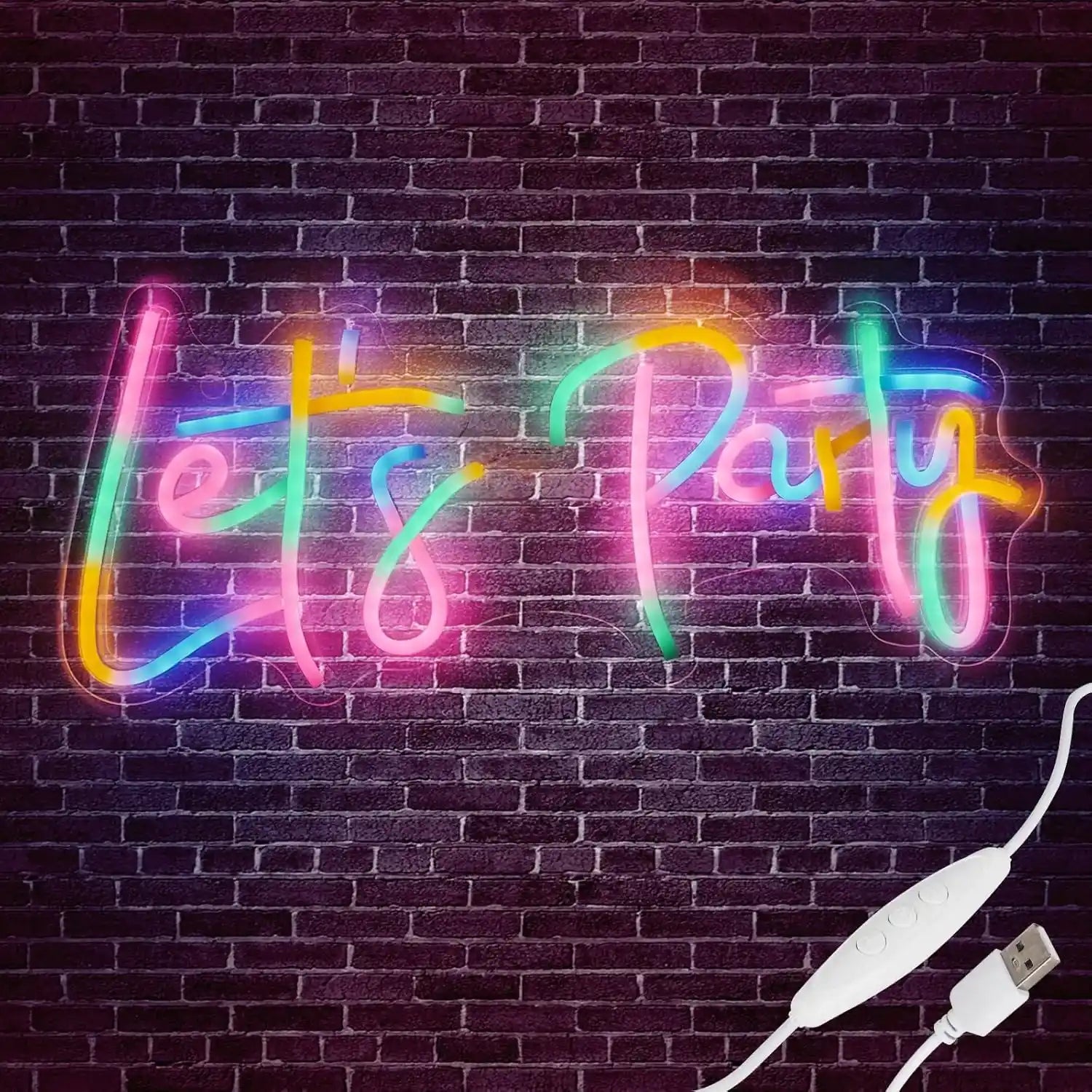 Let's Party Neon Schild LED Neonlicht USB-betrieben Bunt Deko für Bar Hochzeit Geburtstag