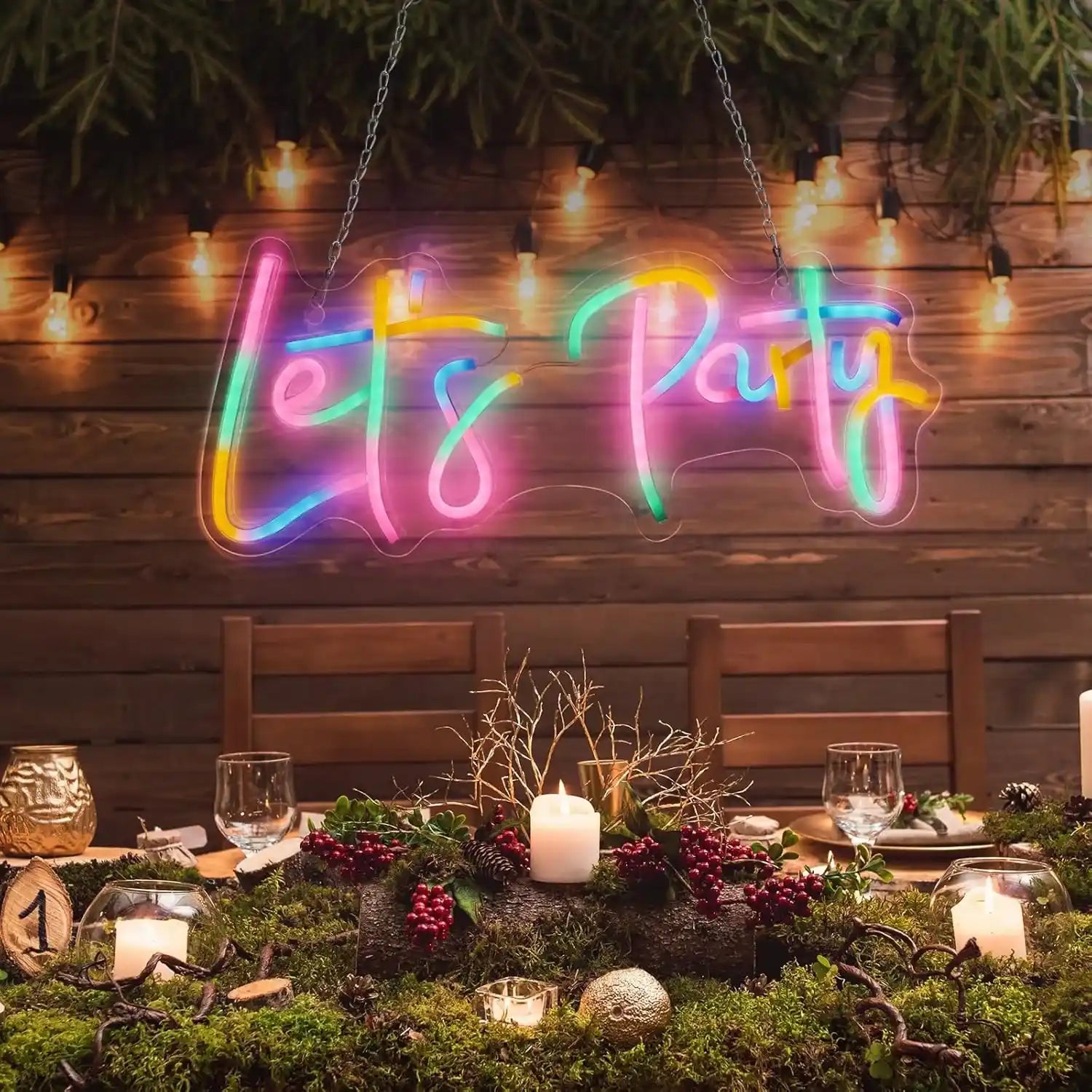 Let's Party Neon Schild LED Neonlicht USB-betrieben Bunt Deko für Bar Hochzeit Geburtstag