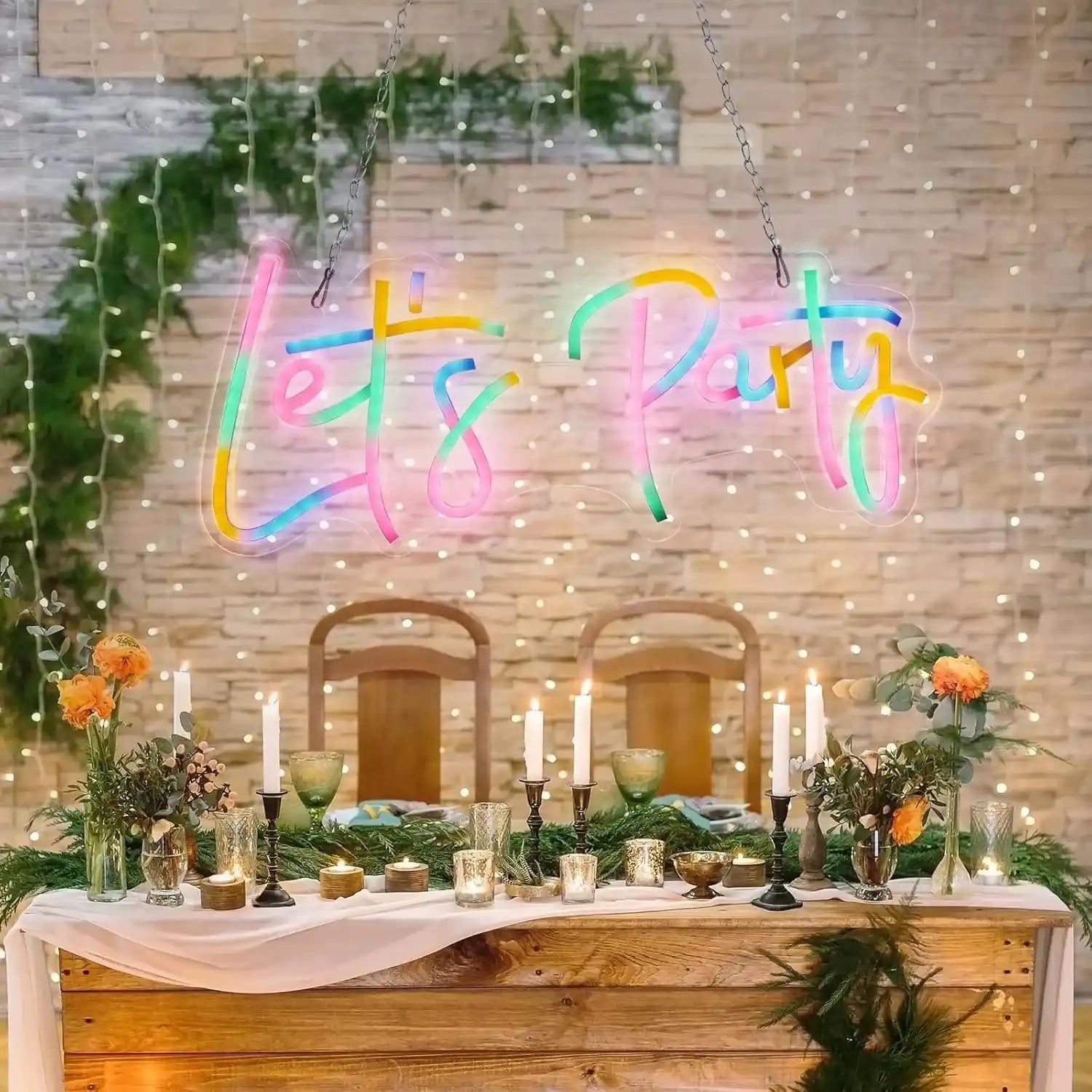 Let's Party Neon Schild LED Neonlicht USB-betrieben Bunt Deko für Bar Hochzeit Geburtstag