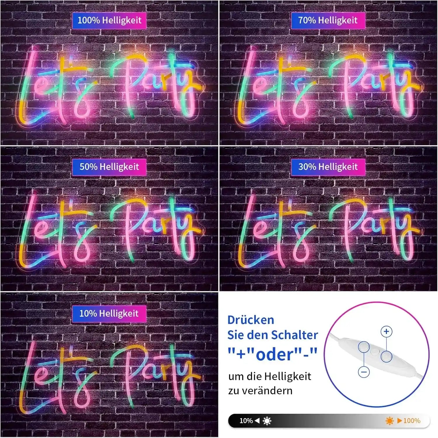 Let's Party Neon Schild LED Neonlicht USB-betrieben Bunt Deko für Bar Hochzeit Geburtstag