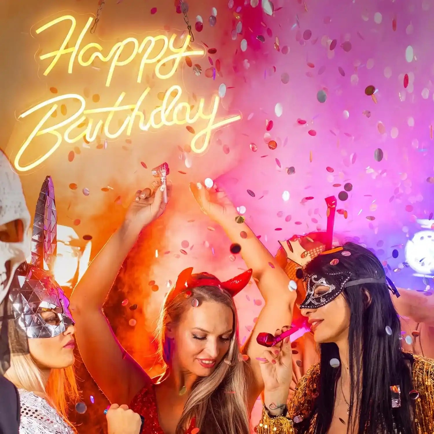 Happy Birthday Neon Schild Warmweiß LED Neonlicht USB-betrieben Deko für Geburtstag Bar Zimmer