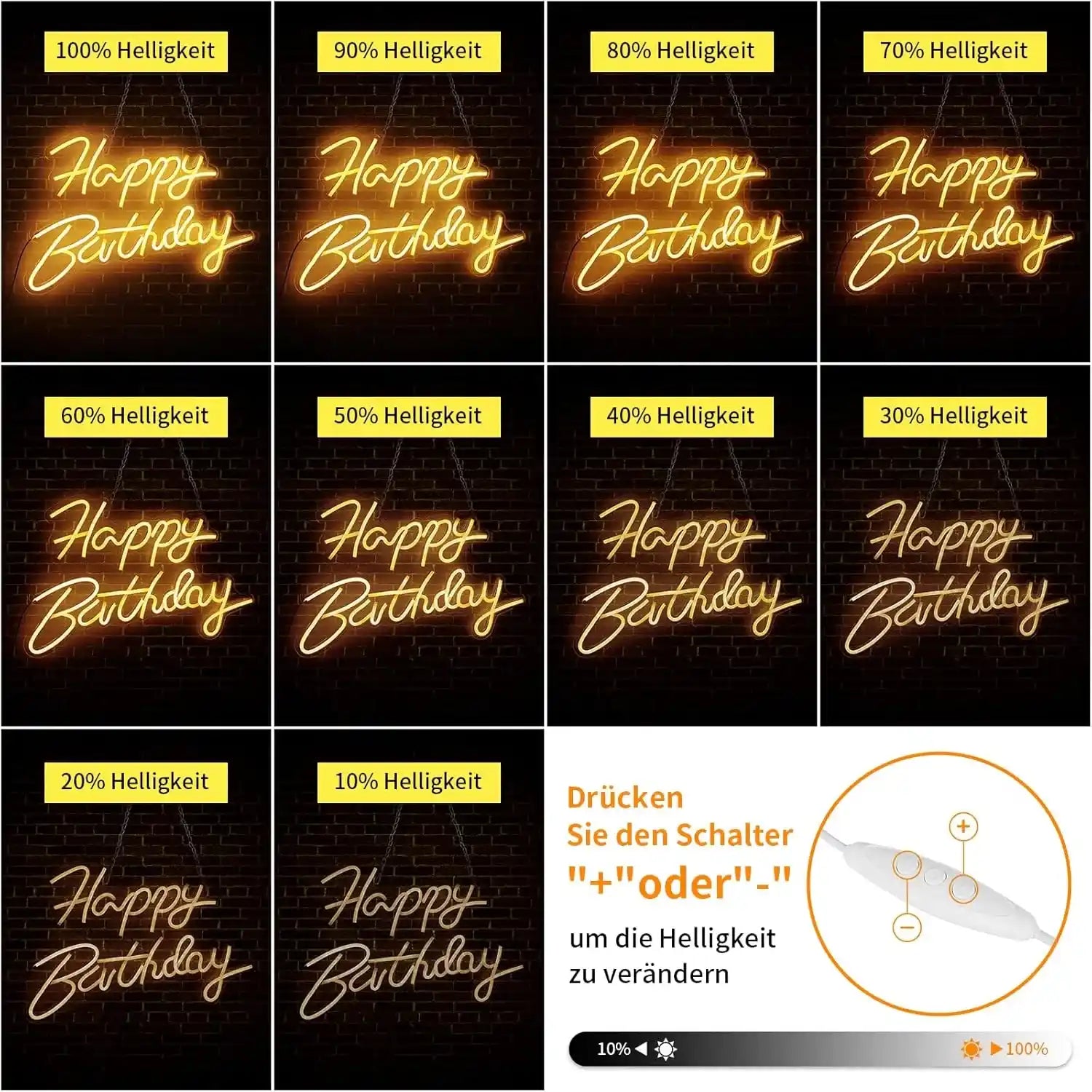 Happy Birthday Neon Schild Warmweiß LED Neonlicht USB-betrieben Deko für Geburtstag Bar Zimmer