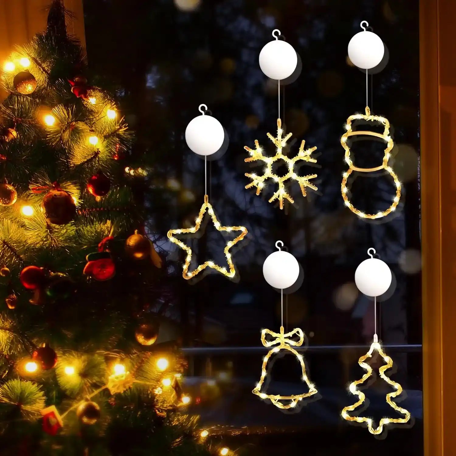 LED Weihnachtsbeleuchtung 5 Stück Anzug Warmweiß Batteriebetrieben mit Saugnäpfen für Fenster Deko