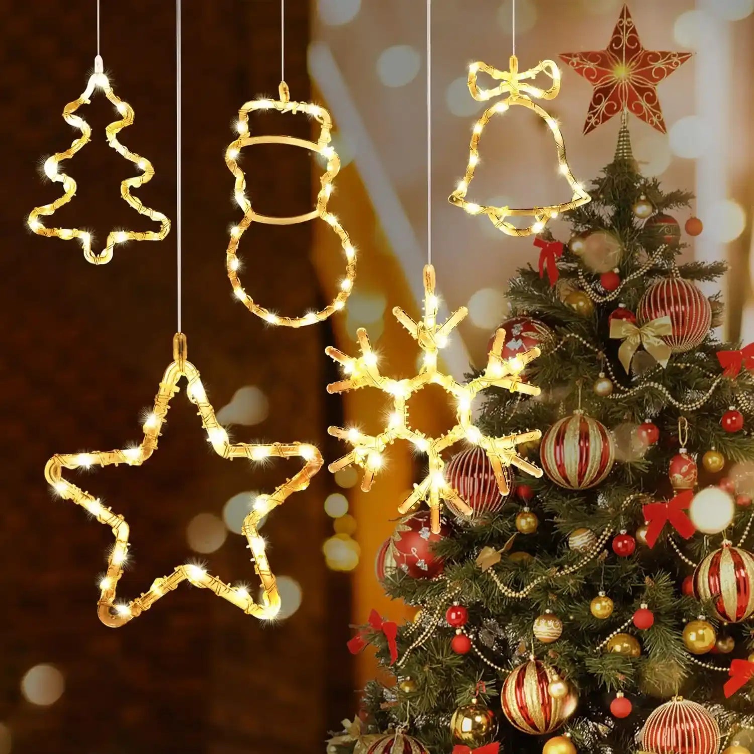 LED Weihnachtsbeleuchtung 5 Stück Anzug Warmweiß Batteriebetrieben mit Saugnäpfen für Fenster Deko