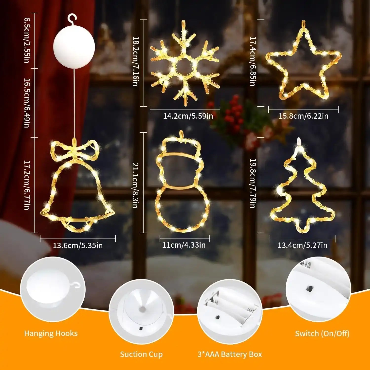 LED Weihnachtsbeleuchtung 5 Stück Anzug Warmweiß Batteriebetrieben mit Saugnäpfen für Fenster Deko