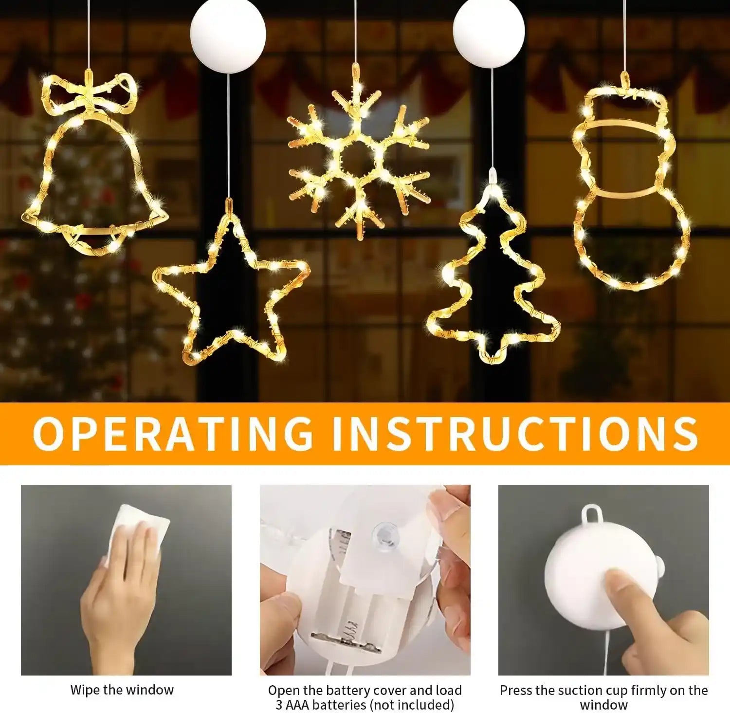 LED Weihnachtsbeleuchtung 5 Stück Anzug Warmweiß Batteriebetrieben mit Saugnäpfen für Fenster Deko