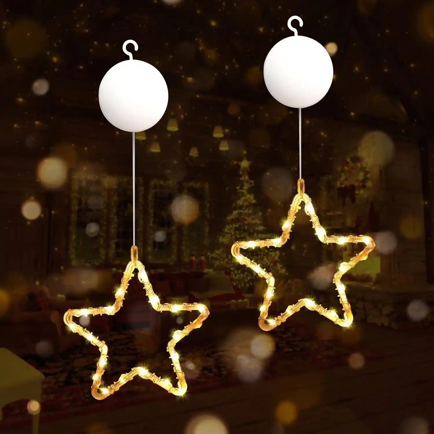 2er LED Sterne Lichtervorhang Batteriebetrieben Weihnachten Fensterdeko