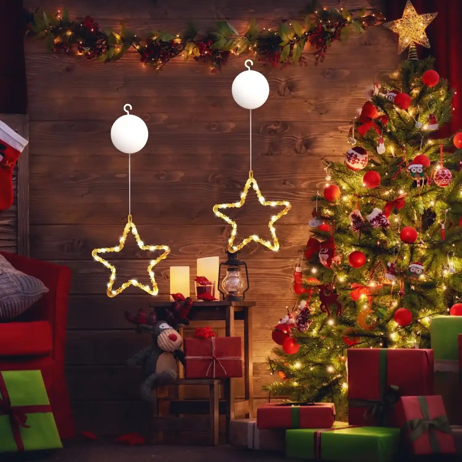 2er LED Sterne Lichtervorhang Batteriebetrieben Weihnachten Fensterdeko