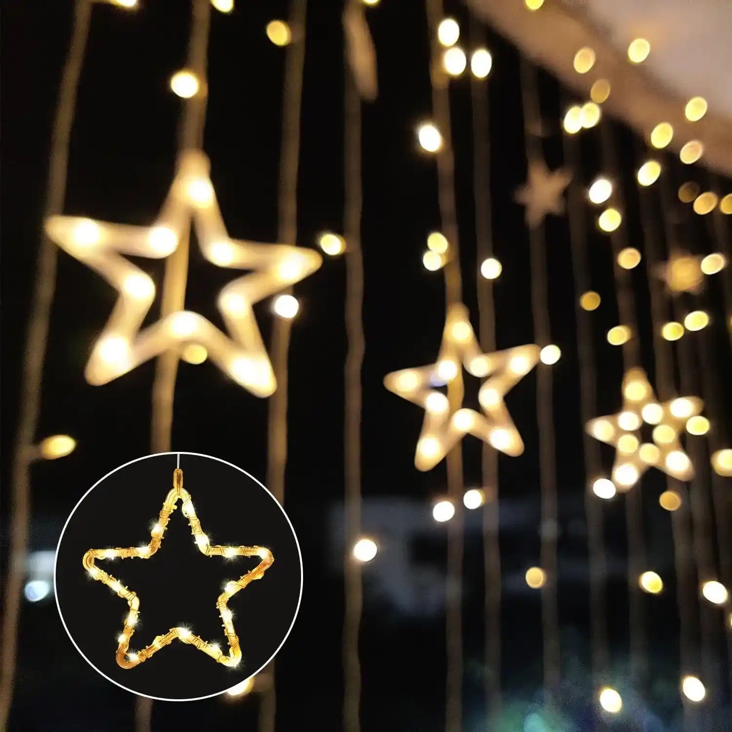 2er LED Sterne Lichtervorhang Batteriebetrieben Weihnachten Fensterdeko