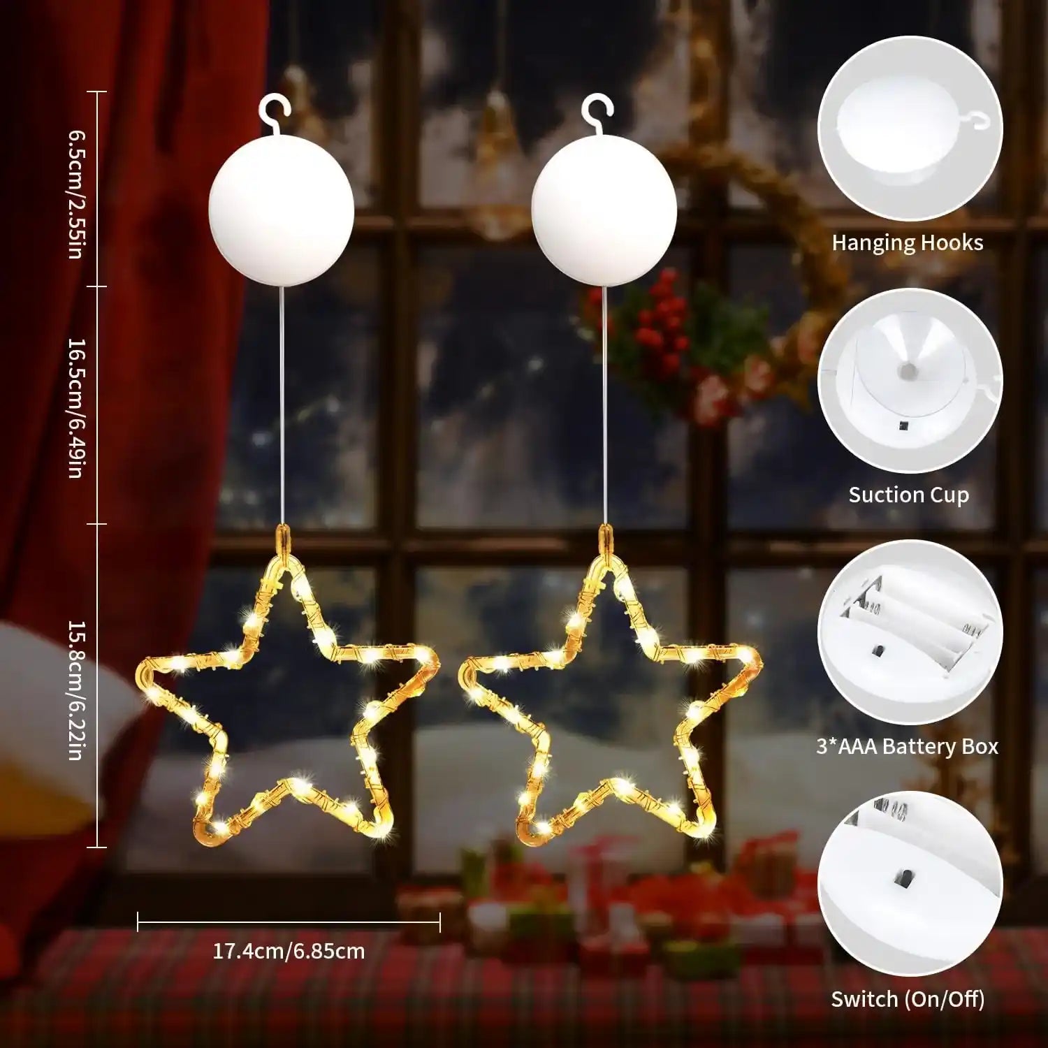 2er LED Sterne Lichtervorhang Batteriebetrieben Weihnachten Fensterdeko