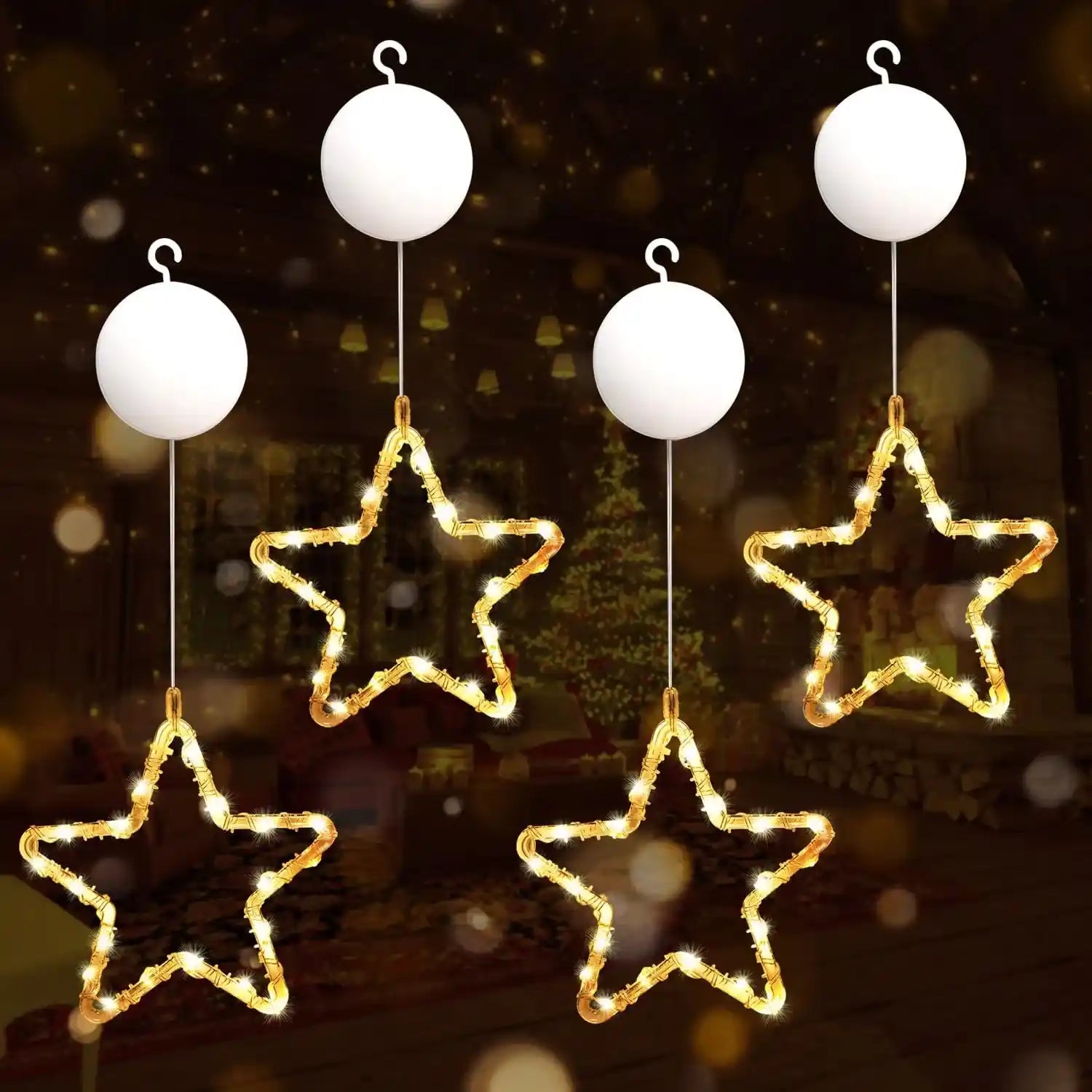 4er LED Sterne Lichtervorhang Batteriebetrieben Weihnachten Fensterdeko
