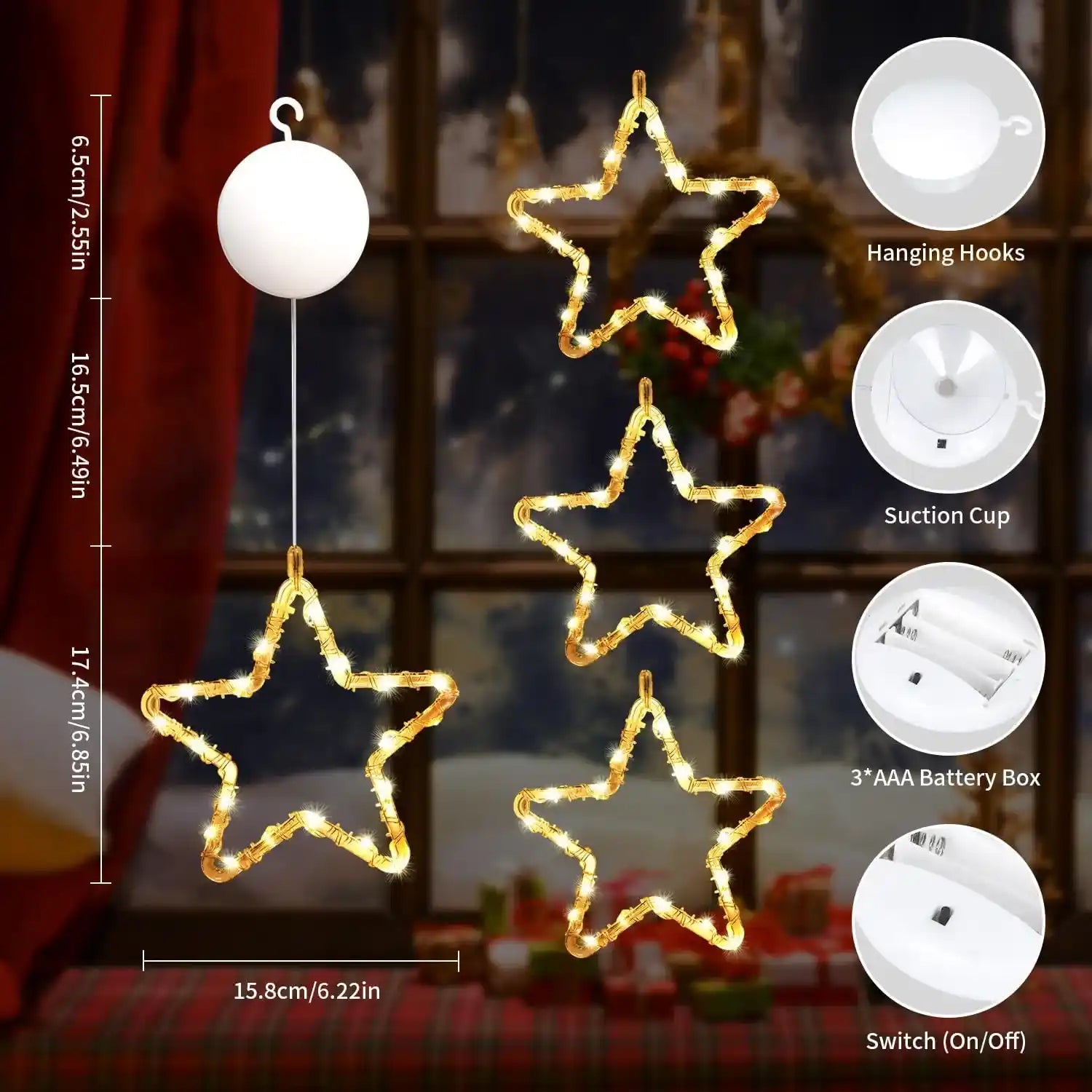 4er LED Sterne Lichtervorhang Batteriebetrieben Weihnachten Fensterdeko